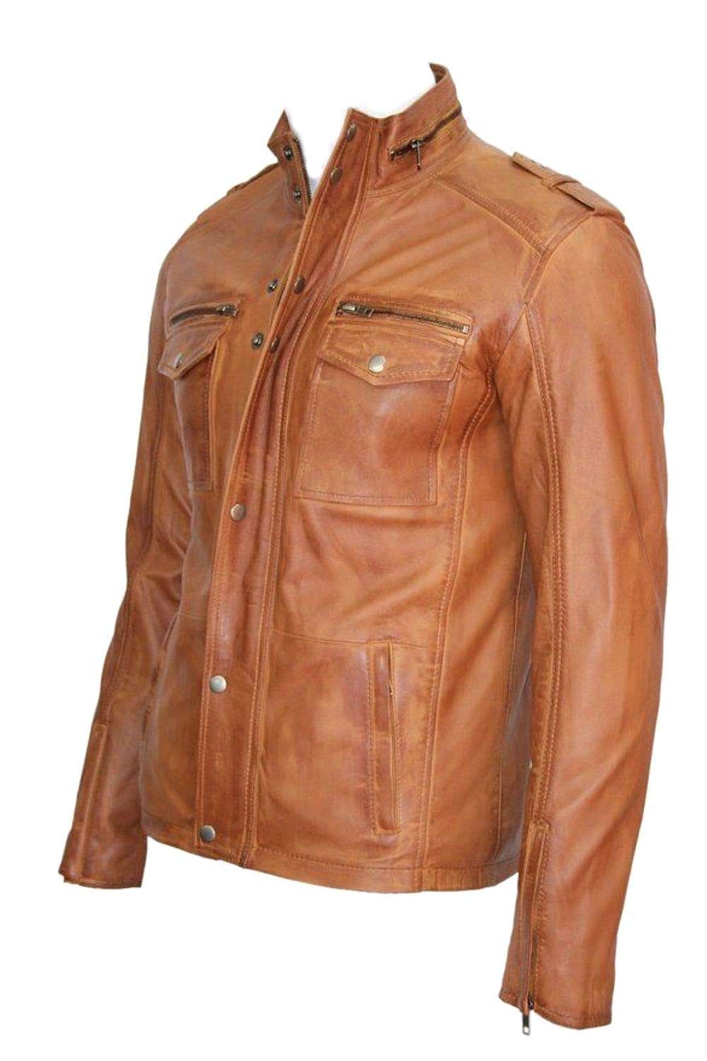Premium Biker Jacket for Men & Women - Genuine Oil Pull Oiled Leather in Cognac & Tan - Stylish Motorcycle Jacket for Riding, Fashion & Outdoor Adventures