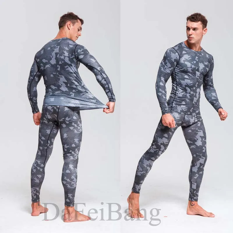 Quick Dry Camouflage Men's Running Set - Compression Sports Suit with Skinny Tights & Rashguard for Gym, Fitness & Outdoor Activities | Moisture-Wicking Workout Clothes for Jogging, Training & Sports 2025