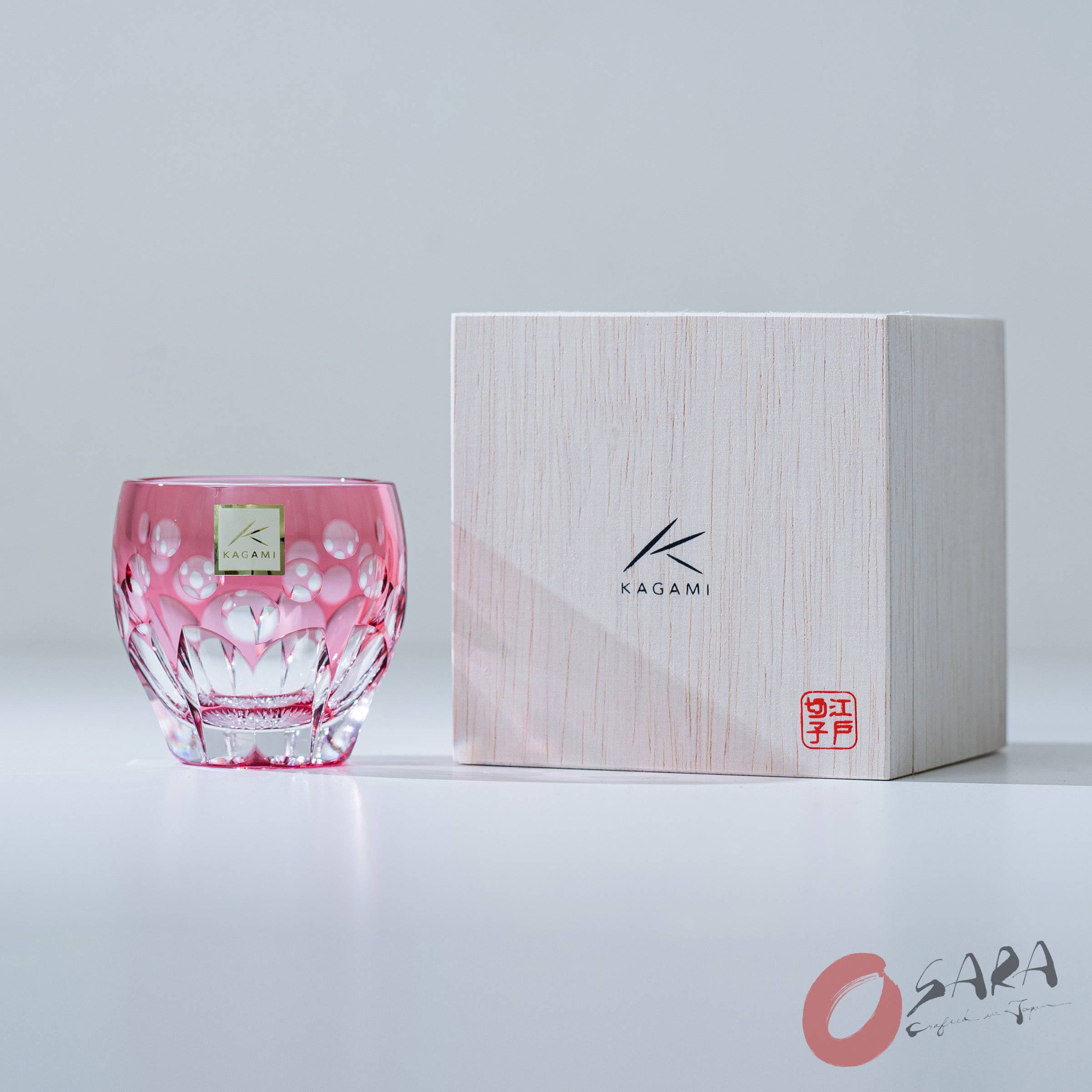 Premium KAGAMI Crystal Sake Glass Set - Cherry Blossom Design - Elegant Japanese Drinking Cups for Sake, Wine & Cocktails - Perfect for Dinner Parties, Gift Giving & Home Bar Decor