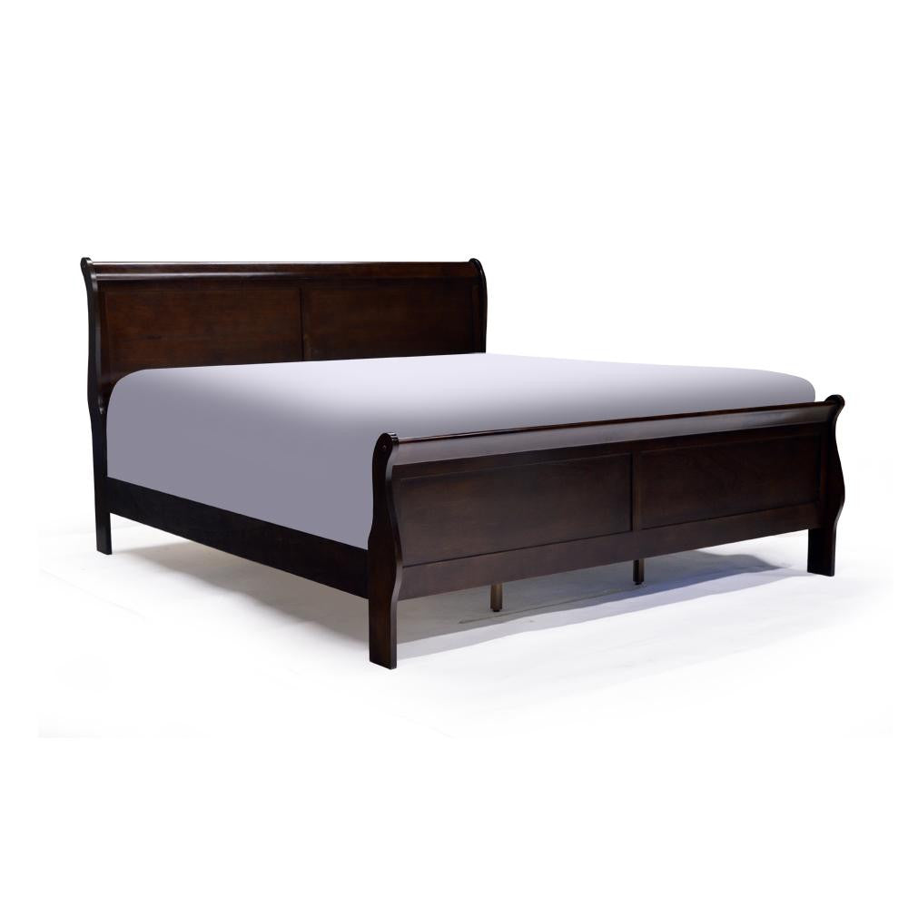 Cherry Color Wood King Bed Frame - Solid Wood Bedroom Furniture for Master Bedroom & Guest Room