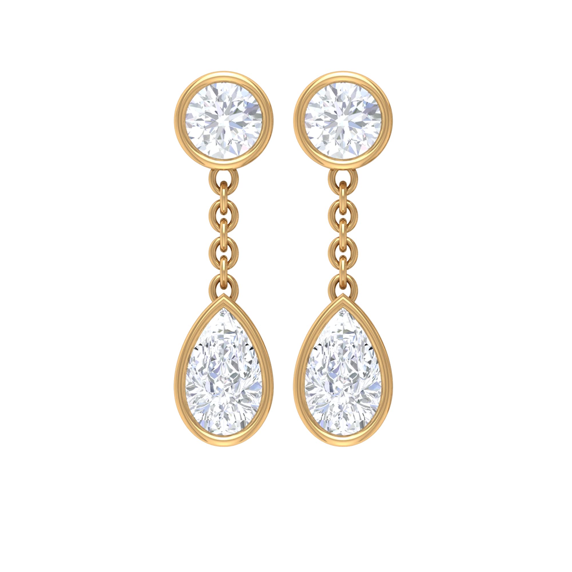 0.50 CT Diamond Teardrop Stud Earrings for Women - Pear & Round Cut Bezel Set 14K Solid Gold Drop Earrings - Perfect for Weddings, Anniversaries & Special Occasions