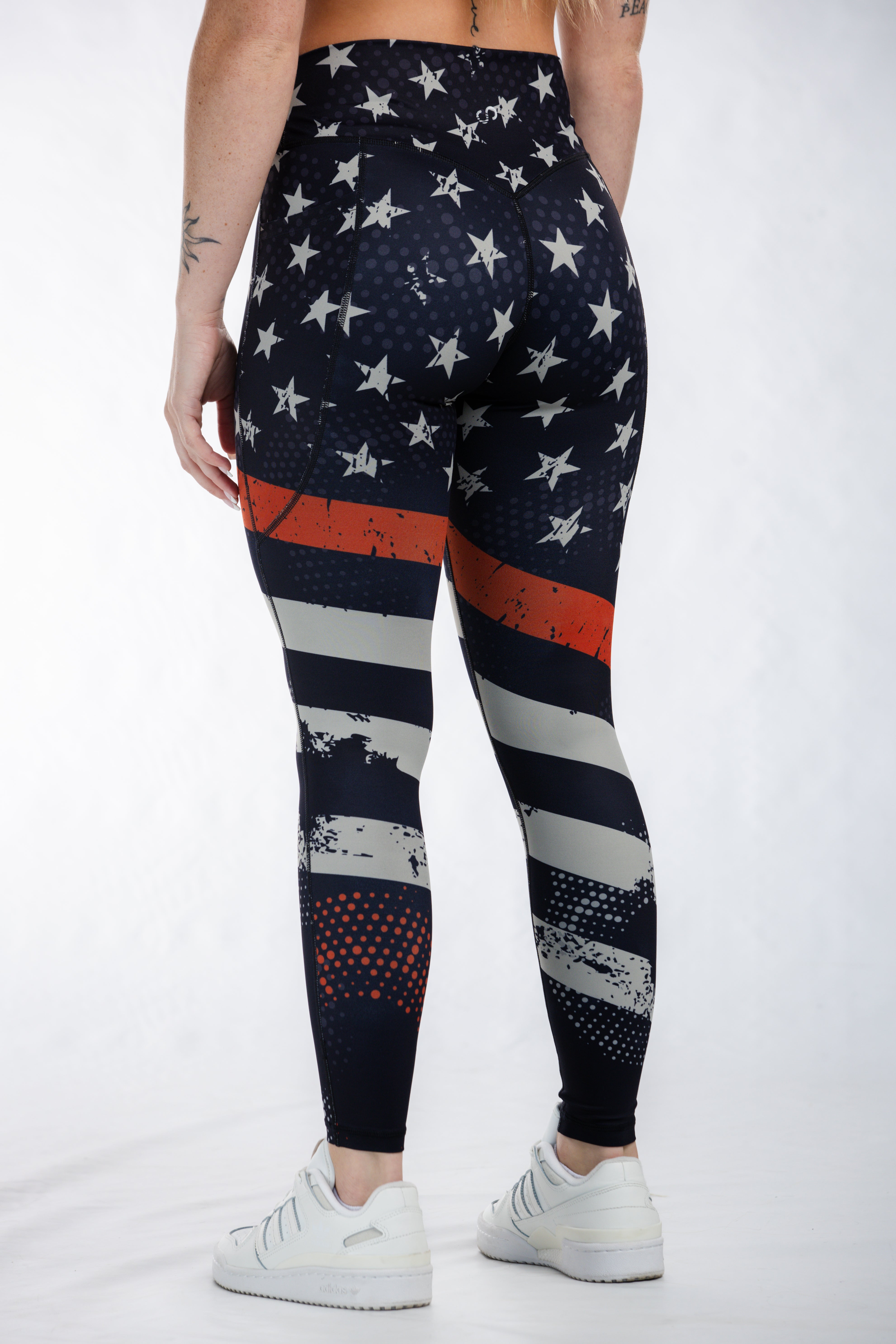 Empowered High-Waisted Leggings with Red Line Design - Comfortable & Stylish Workout Leggings for Yoga, Running & Gym