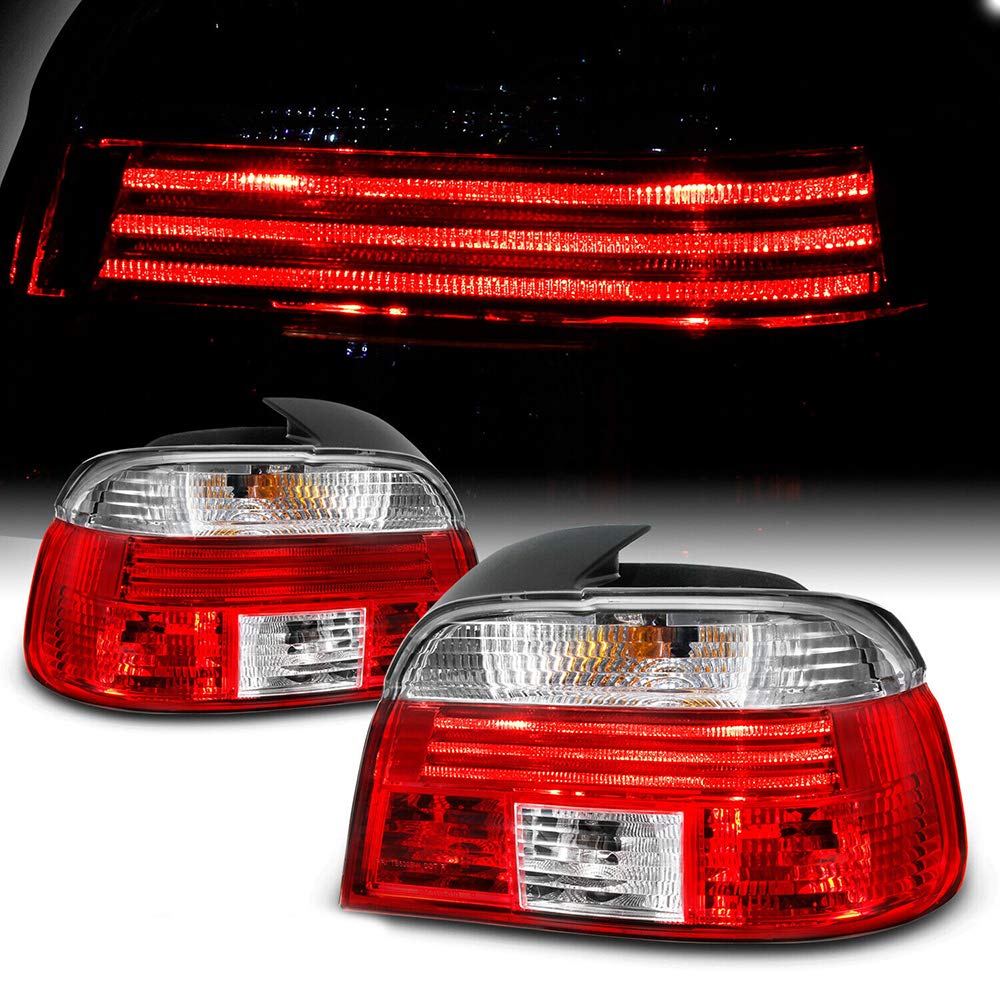 XEMRVGU 1997-2000 BMW E39 5-Series Red Clear LED Tail Lights Brake Lamps Pair Set - Upgrade for Enhanced Visibility & Style