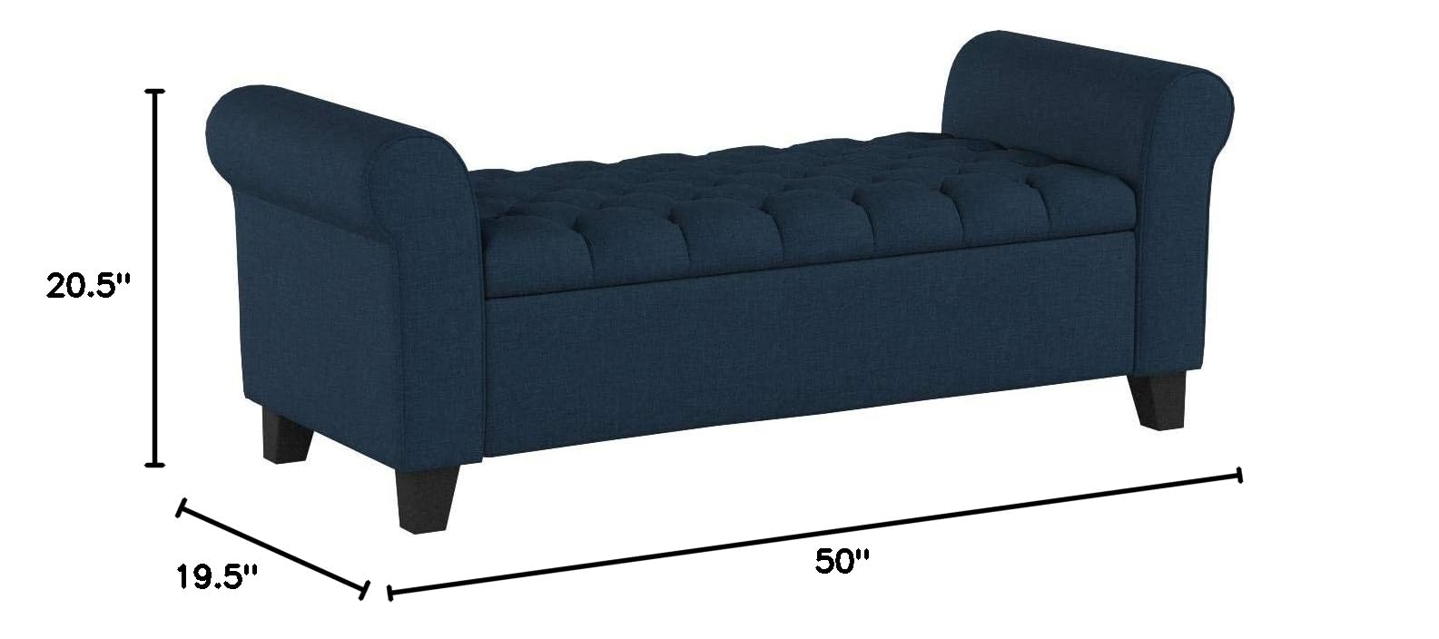 Christopher Knight Home Keiko Fabric Storage Bench with Arms - Dark Blue Upholstered Entryway Bench (19.75