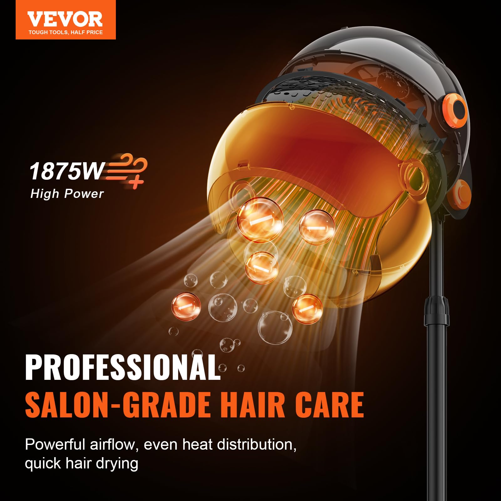 VEVOR 1875W Ionic Hooded Hair Dryer with Adjustable Speed & Temperature, Salon & Home Spa Hair Dryer with Timer - Perfect for Hair Styling, Drying & Deep Conditioning Treatments