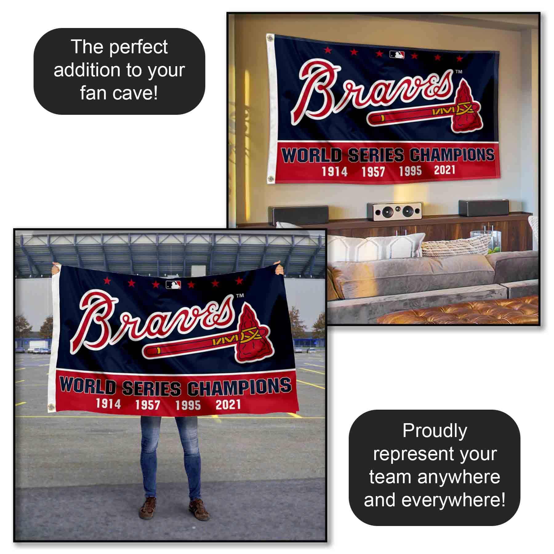 WinCraft Atlanta 4-Time World Champions Flag - 3x5 ft Baseball Banner for Home, Office & Game Day Decor