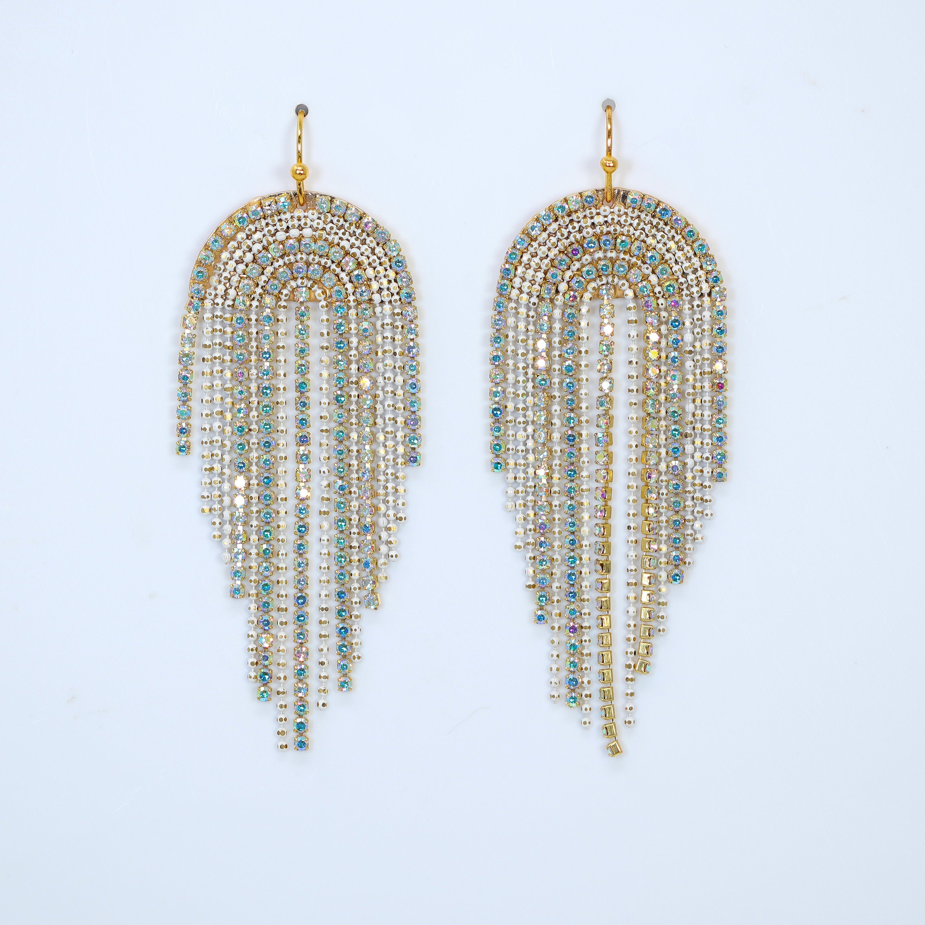 Swarovski AB Crystal Chandelier Earrings with Gold Plated Wire & Diamond Accents – Long Tassel Bridal Jewelry for Wedding, Party & Special Occasions