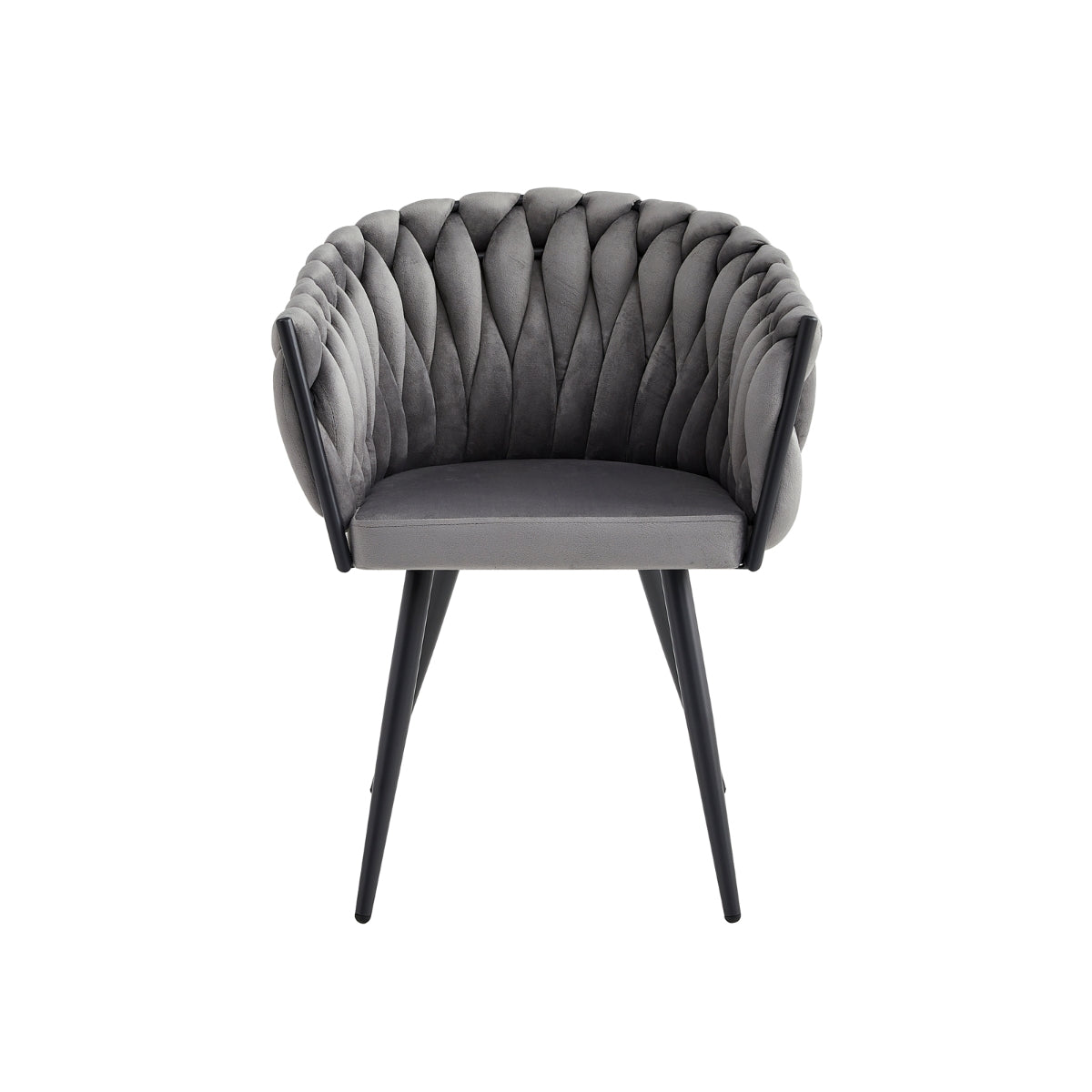 Luxury Grey Velvet Armchair with Braided Accent & Sturdy Metal Legs - Modern Living Room Seating for Home Office or Reading Nook