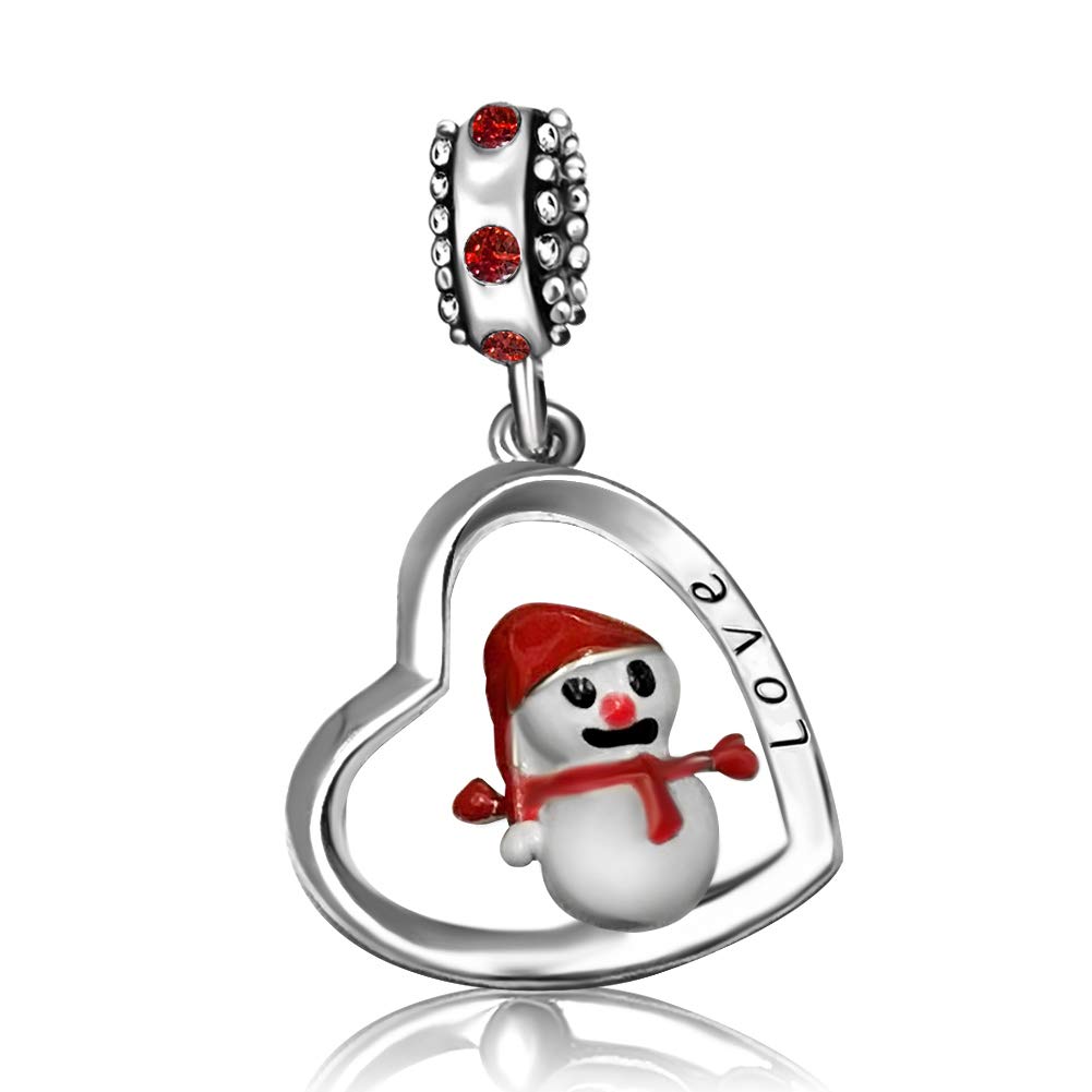 JMQ Jewelry Snowman Love Heart Christmas Gifts - December Birthstone Charm Beads for Bracelets & Necklaces - Perfect Holiday Gift for Women & Girls (Christmas Party, Birthday, Anniversary)