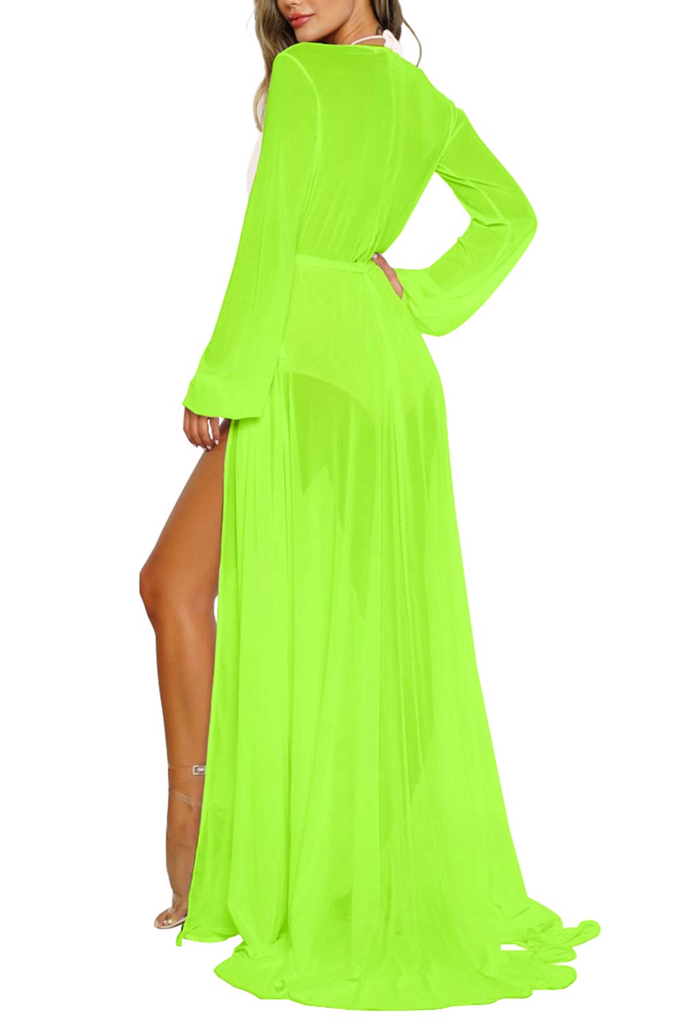 Sexy Women's Mesh Long Sleeve Tie Front Swimsuit Cover Up Dress - Beachwear, Pool Party, Vacation & Summer Outfit for Swim Beach Maxi Dress