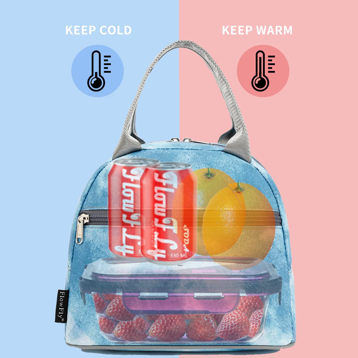 FlowFly Insulated Lunch Bag Cooler Tote for Women & Men - Stylish Tie Dye Lunch Organizer Holder - Perfect for Work, School, Picnics & Outdoor Activities