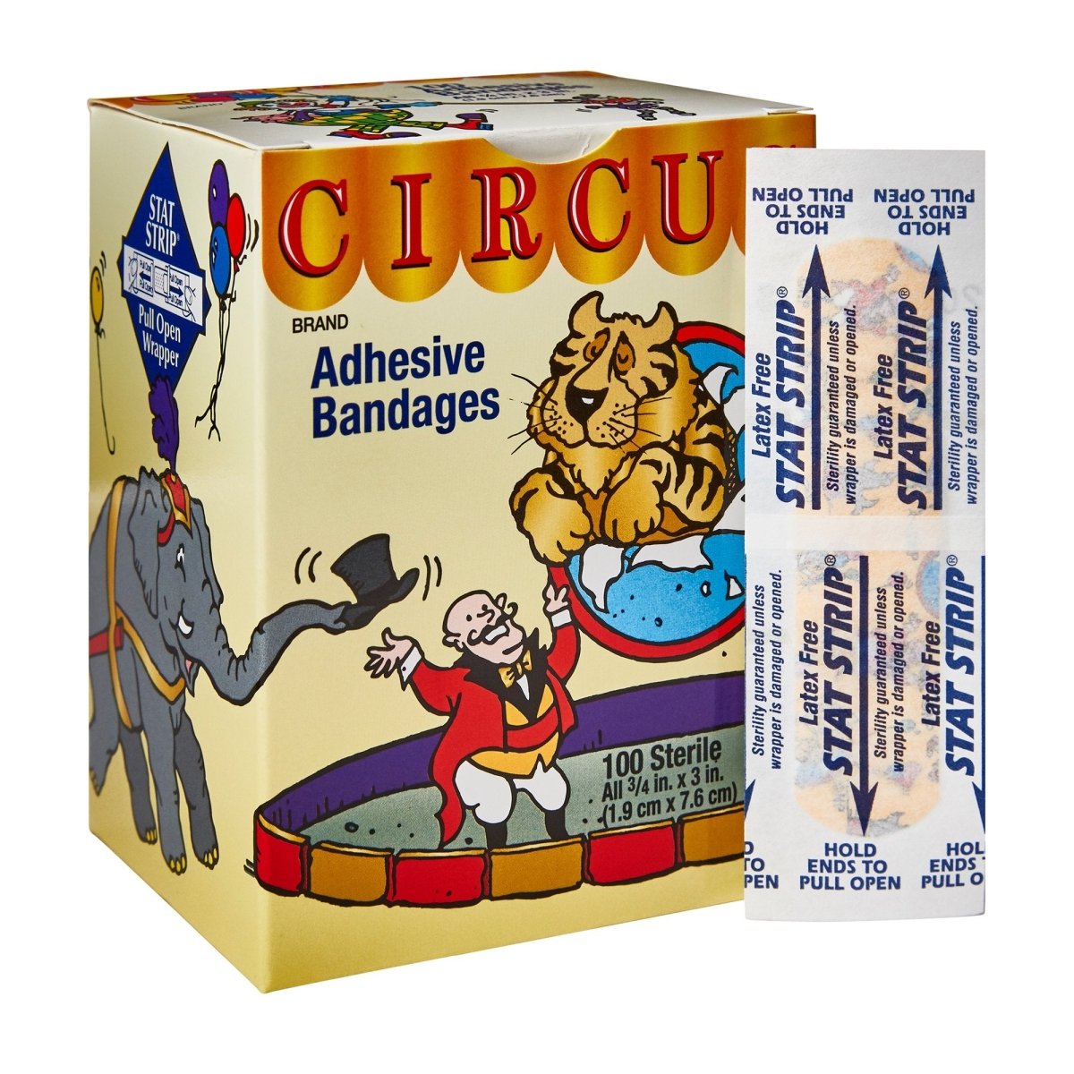 American White Cross Stat Strip Circus Kid Design Adhesive Bandages - Fun Wound Care for Kids' Playtime & School Activities