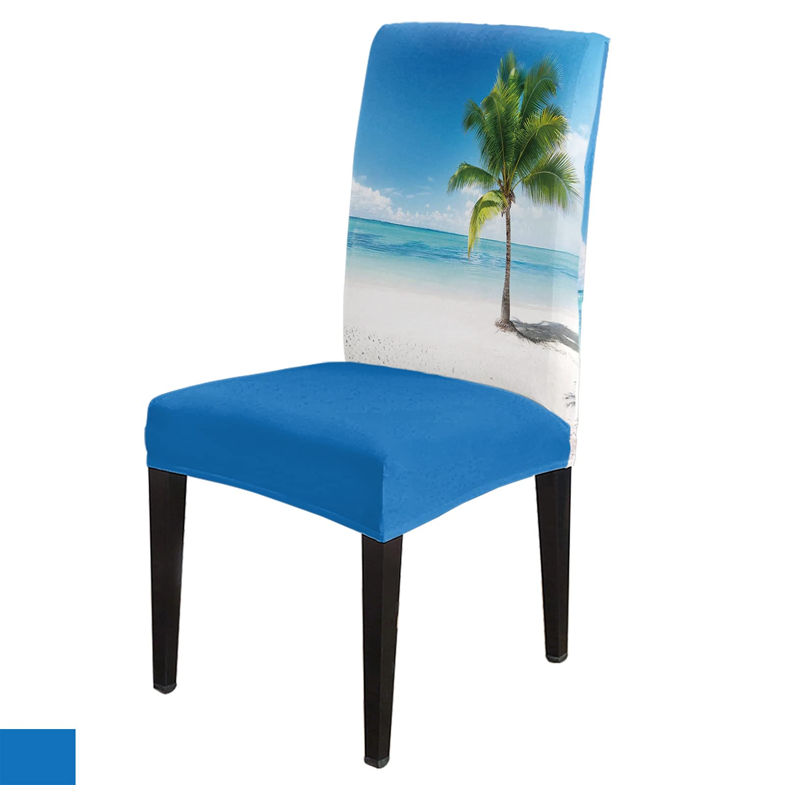 6 Pack Stretchable Dining Chair Covers - Tropical Beach Coconut Tree Blue Sky White Clouds Design | Washable Slipcovers for Kitchen, Banquet & Party | Perfect for Home Decor, Wedding Reception, and Outdoor Events