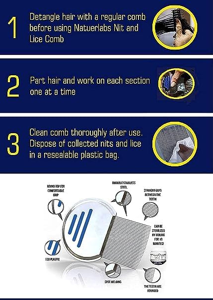 LANELLIE Stainless Steel Lice Comb for Head Lice & Nits Removal - Durable Metal Lice Treatment Comb (Pack of 1) - Perfect for Kids & Adults Hair Care at Home or School
