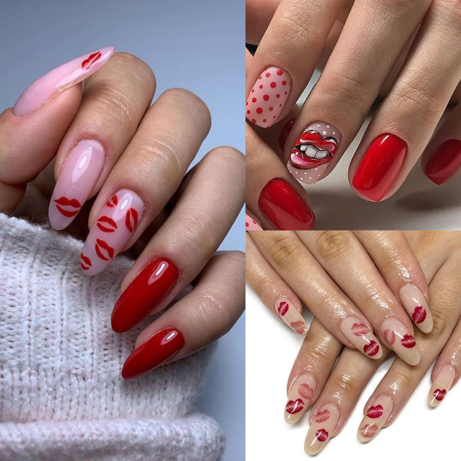 3D Embossed Valentine's Day Nail Art Stickers - 5D Self-Adhesive Lip Design Nail Decals for Women | Colorful Red Lips Nail Supplies & Accessories | Perfect for Valentine's Dates, Bridal Showers & Girls Night Out