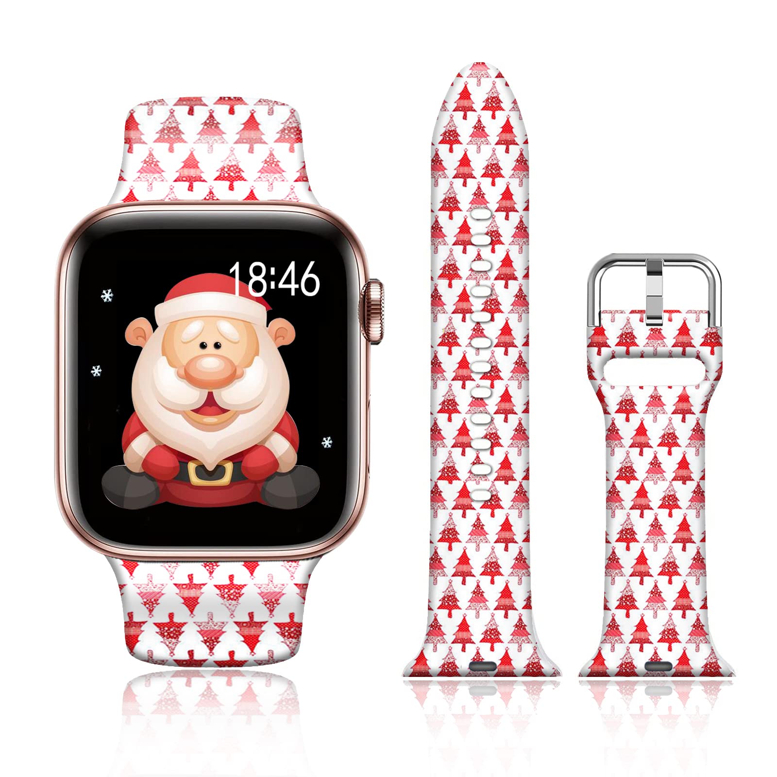 FTFCASE Christmas Tree Apple Watch Bands 38mm 40mm 41mm - Soft Silicone Replacement Strap for iWatch SE Series 8 7 6 5 4 3 2 1 - Holiday Gift for Women Men - Perfect for Christmas Parties & Festive Outfits