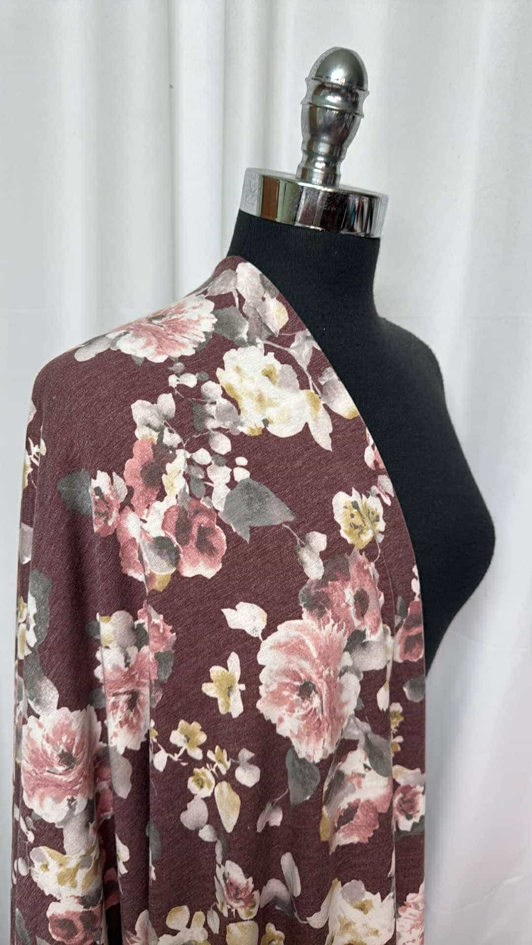 Burgundy Floral French Terry Fabric - 2 Yard Cut for DIY Sewing, Apparel & Home Decor Projects | Soft & Durable Material for Dresses, Tops, Blankets & More