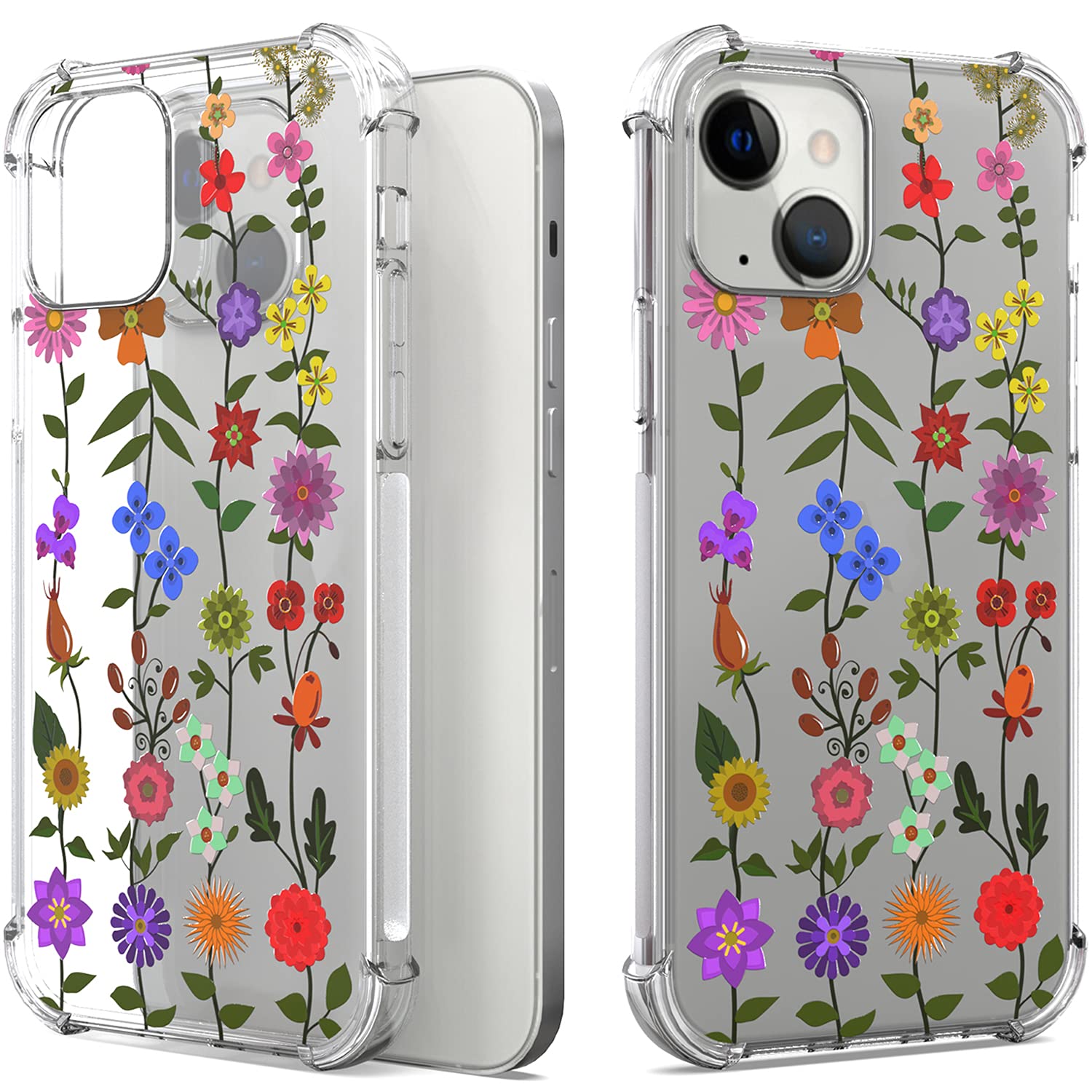 CoverON Slim Flexible TPU Clear Phone Case for Apple iPhone 13 - Flower Garden Design | Perfect for Everyday Protection & Style