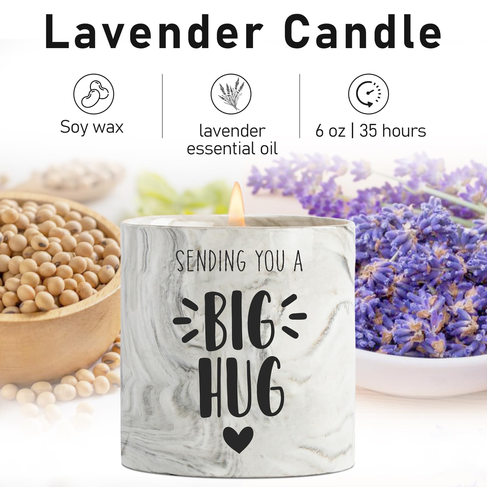 Thinking of You Gifts for Women - Lavender Scented Soy Candles 6oz | Comforting Get Well Soon & Miss You Gifts for Best Friends, Mothers | Perfect for Relaxation, Home Decor & Stress Relief