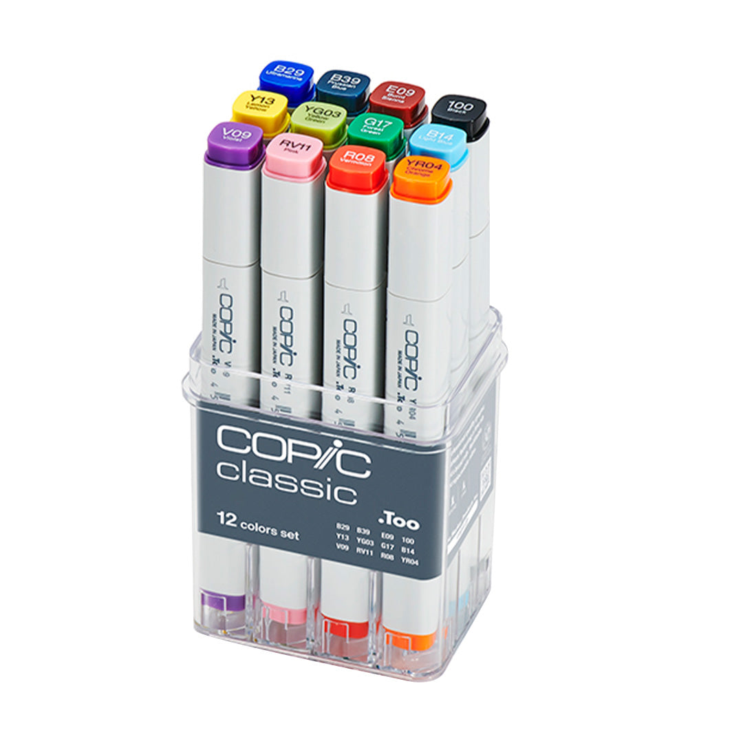 Copic Classic Marker Pen Set of 12 - Alcohol-Based Art Markers for Sketching, Illustration & Calligraphy - Perfect for Artists, Designers & Adult Coloring Books