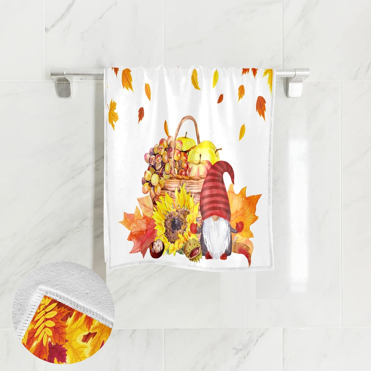 SUABO Autumn Pumpkin Towel Gnomes - Farmhouse Hand Towels & Bath Decor - Ultra Soft 30x15 Inch Face Towels for Bathroom, Kitchen, Fall Home Decor - Perfect for Thanksgiving, Halloween, and Cozy Farmhouse Style
