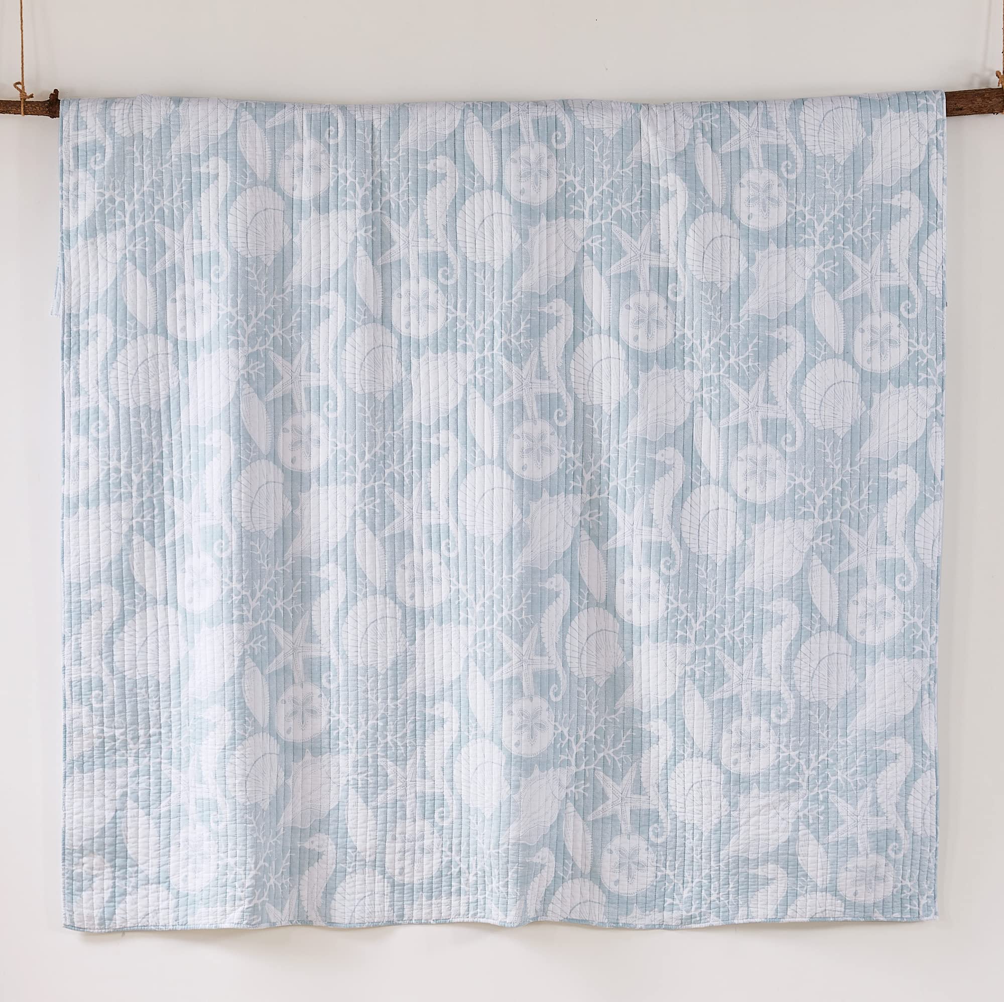 **Levtex Home Stillwater Reversible King Quilt Set - Coastal Blue & White Cotton Quilt (106x92in) with 2 King Shams (20x36in) - Perfect for Beach House & Coastal Bedroom Decor**