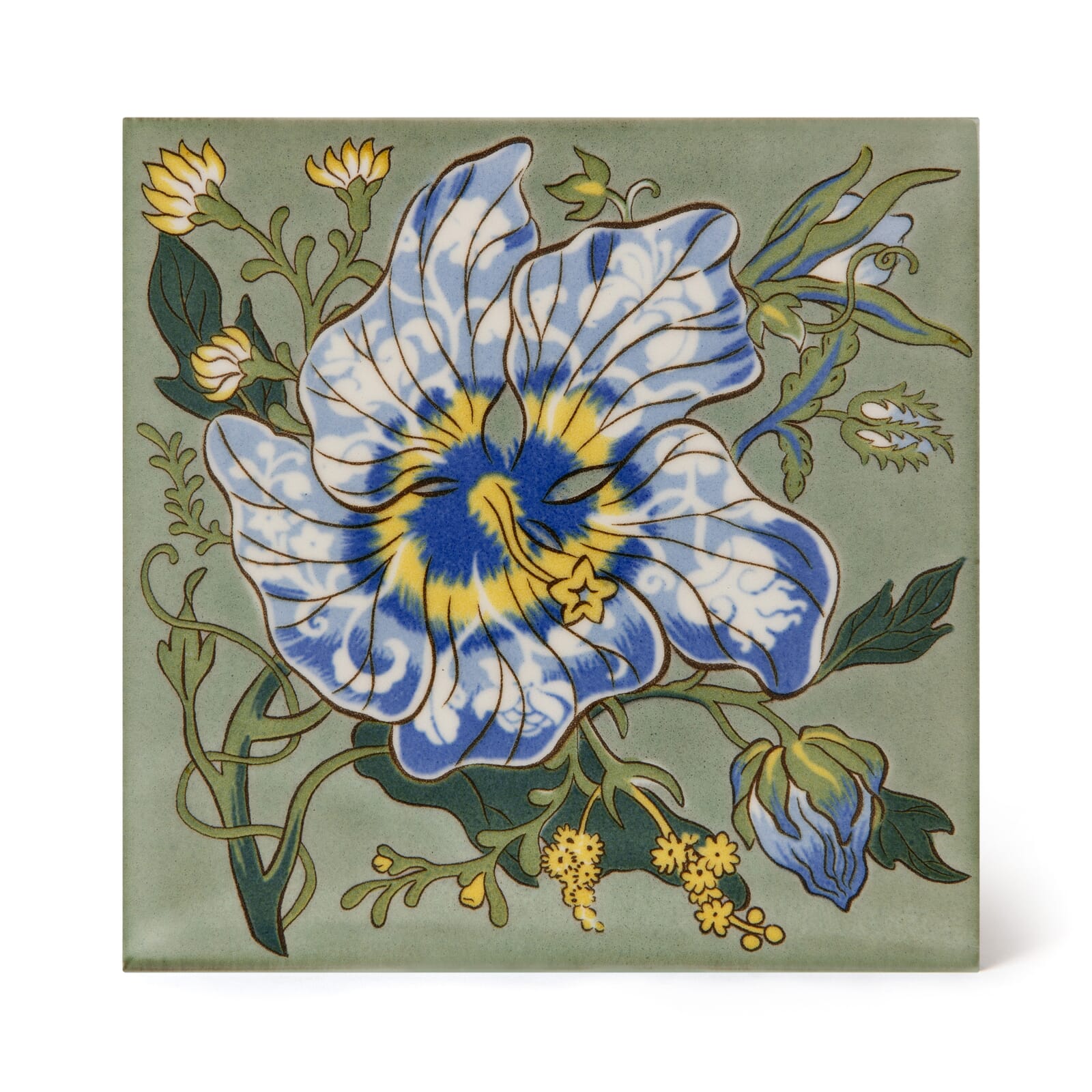 ARTEMIS HIBISCUS Printed Ceramic Tile Samples - Sage Green Floral Pattern - Perfect for Kitchen Backsplash, Bathroom Wall, and Home Decor