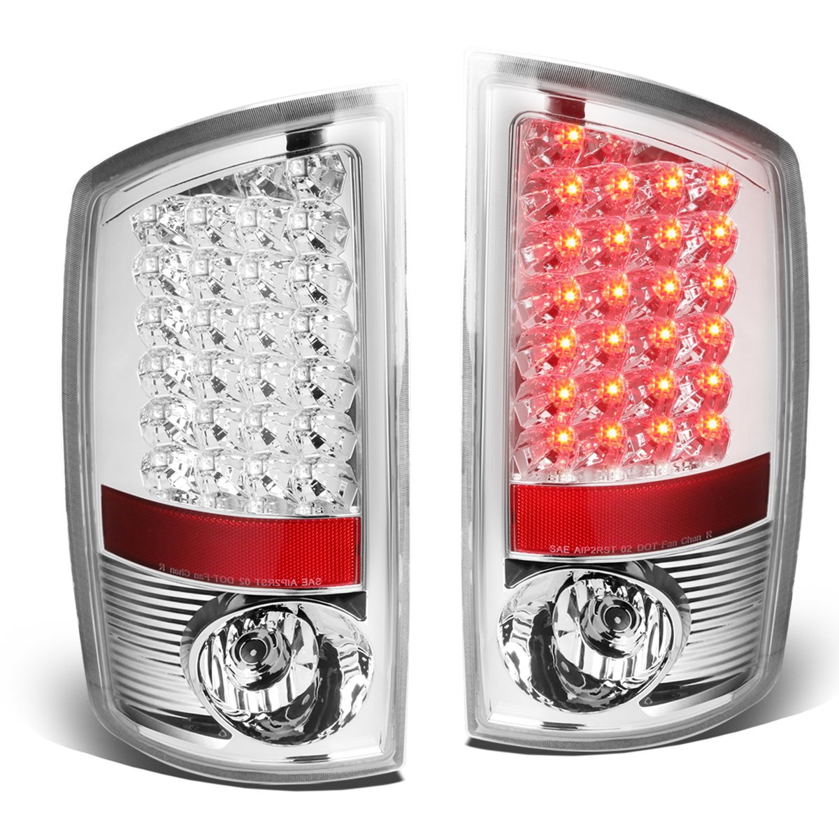 Auto Dynasty LED Tail Lights for 2002-2006 Dodge Ram 1500/2500/3500 - Red Clear Lens Brake Reverse Lamps (Pair) - Left & Right Side Chrome Housing - Upgrade for Night Driving & Enhanced Safety