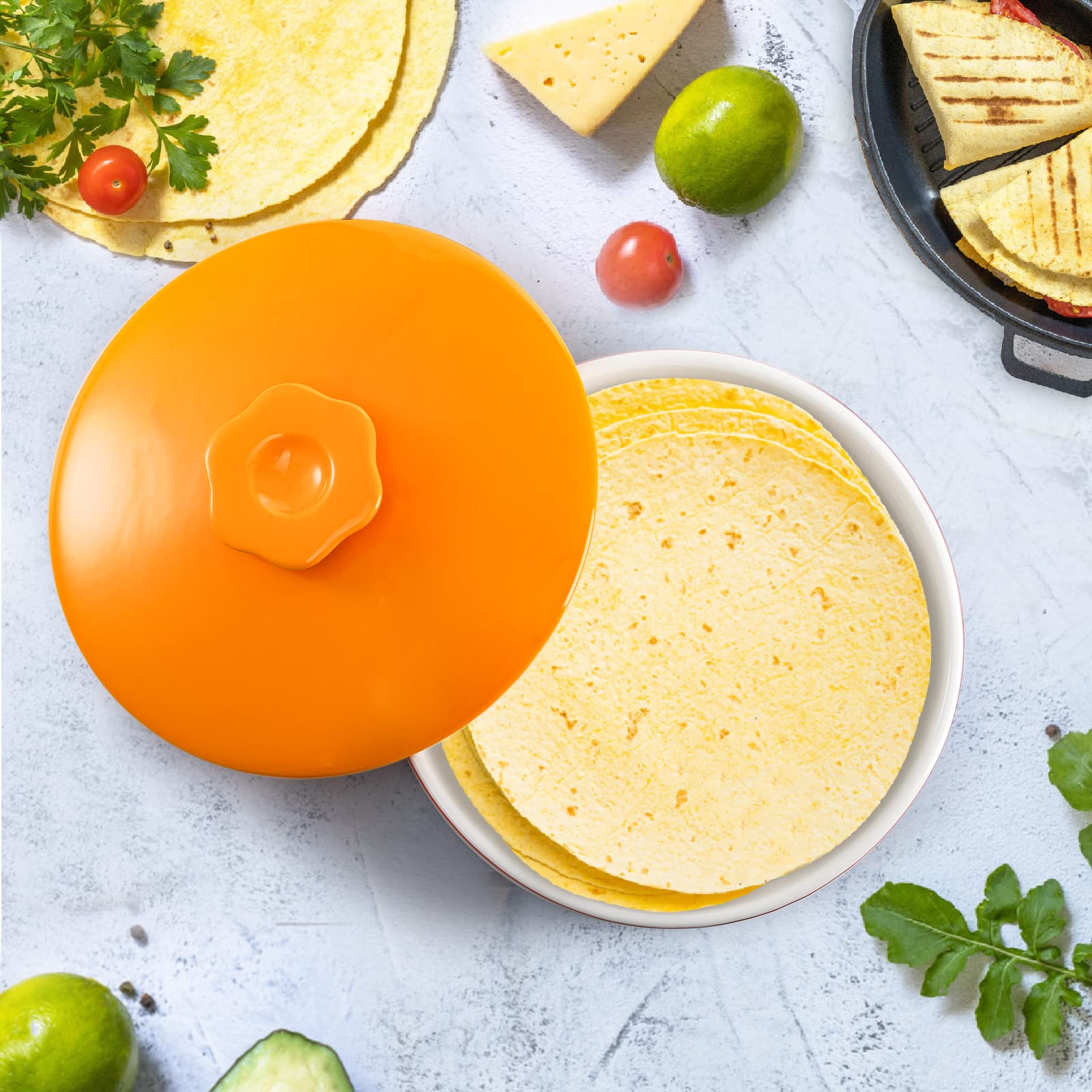 Lyellfe 8.5 Inch Ceramic Tortilla Warmer with Lid - Microwave & Oven Safe Tortilla Keeper for Tacos, Burritos & Fajitas - Holds 12 Tortillas Perfect for Taco Tuesday, Mexican Parties & Family Dinners