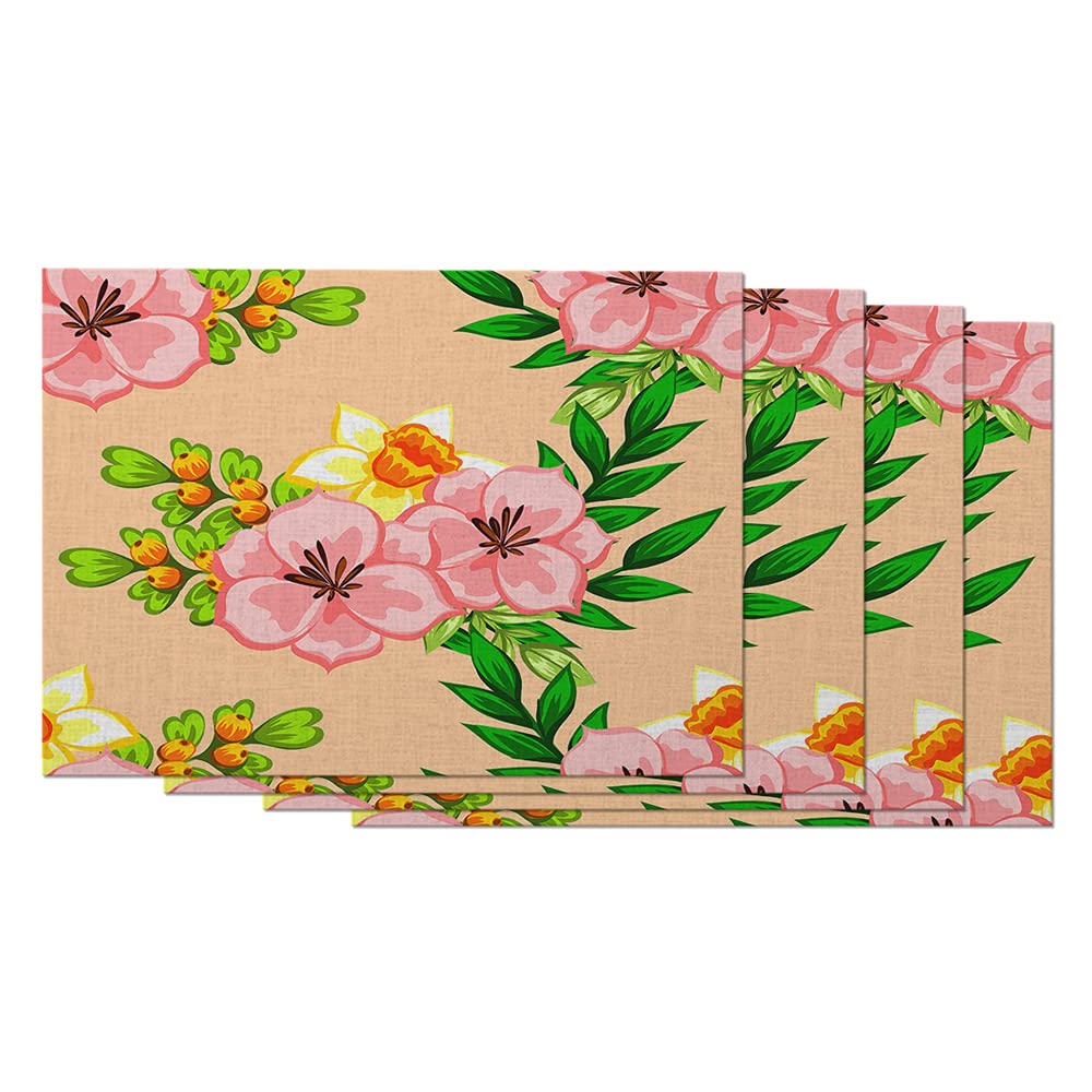 AOYEGO Elegant Blossom Placemats Set of 4 - 12x18 Inch Floral Cotton Linen Table Mats for Dining Room, Kitchen, and Spring Home Decor | Perfect for Dinner Parties, Holiday Gatherings & Everyday Use