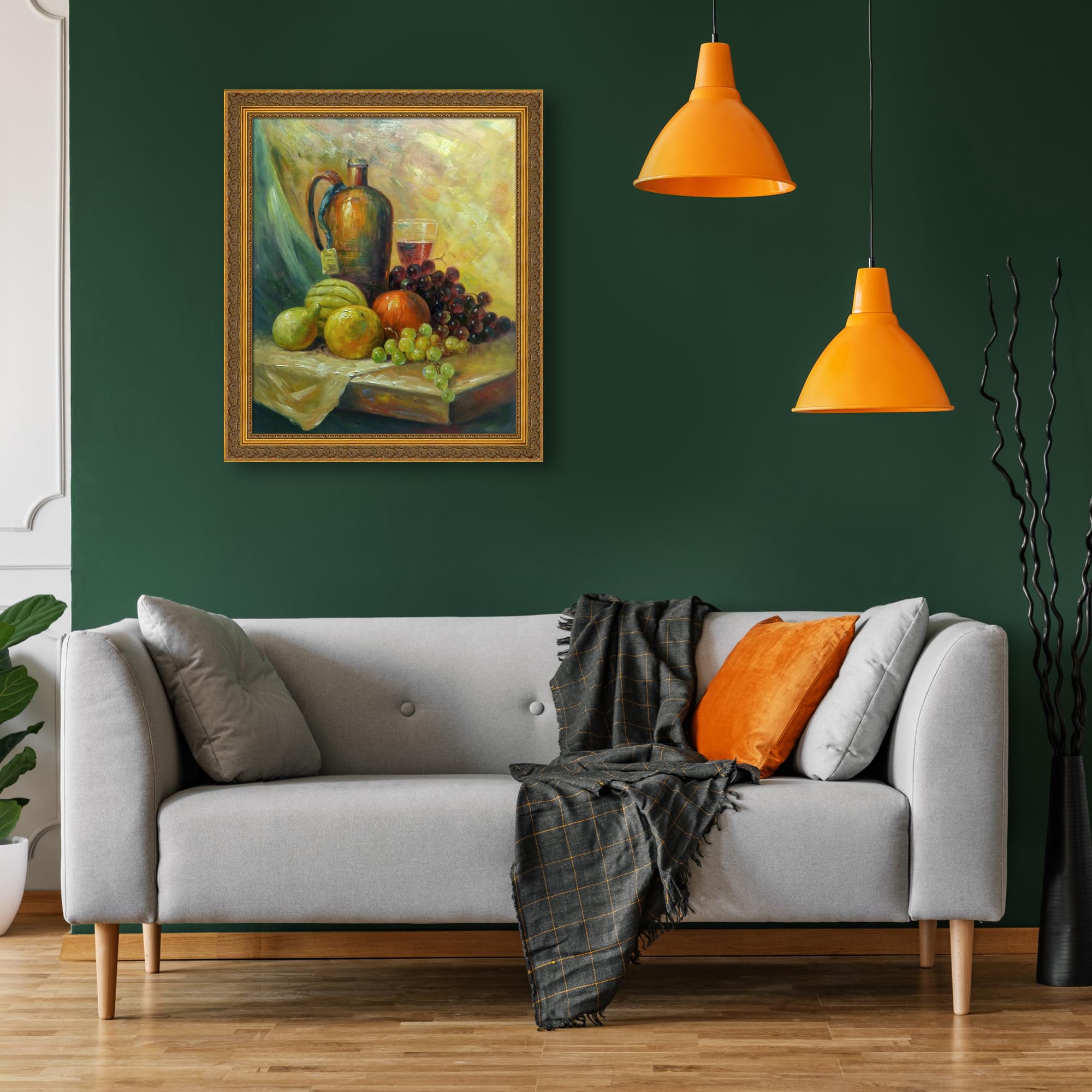 La Pastiche Still Life Painting - Fruit and Drink Art Reproduction in Baroque Antique Gold Frame (24