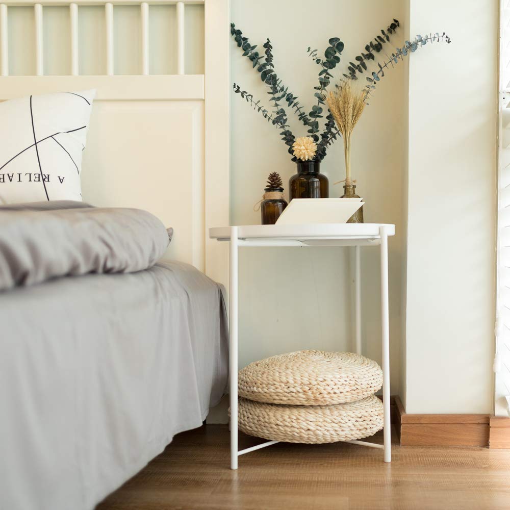 FVLFIL Metal Side Table - Small Round End Table with Waterproof Tray for Indoor & Outdoor Use - Perfect for Living Room, Bedroom, Patio, or Garden as Coffee Table or Nightstand