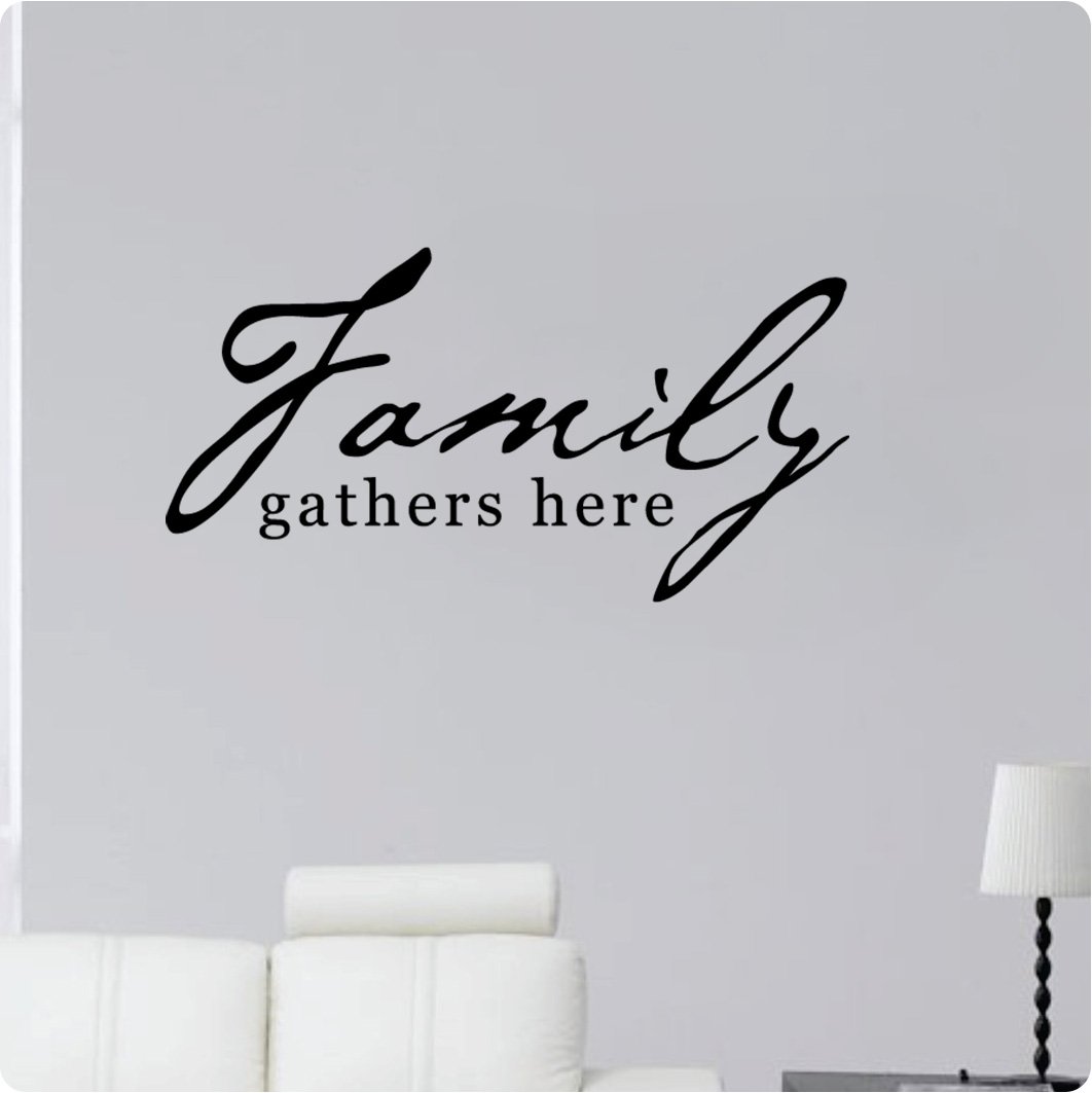 24 Inch Family Gathers Here Wall Decal Sticker - Removable Home Decor Art for Living Room, Bedroom & Nursery - Perfect for Family Photos and Cozy Home Atmosphere