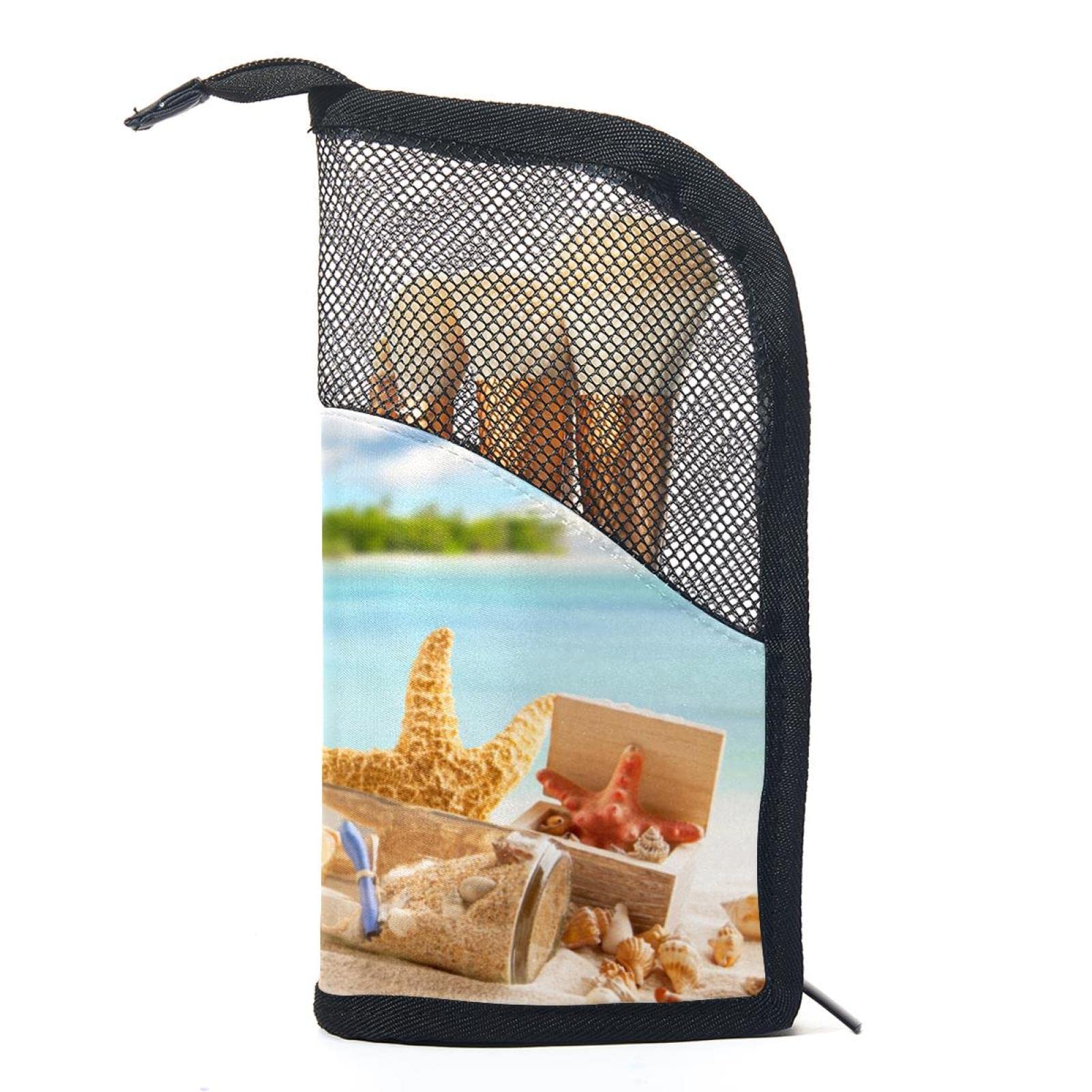 Portable Makeup Brush Organizer Bag with 12 Slots - Tropical Beach Design, Travel-Friendly Cosmetic Brush Holder Case for Makeup Artists & On-the-Go Beauty Essentials