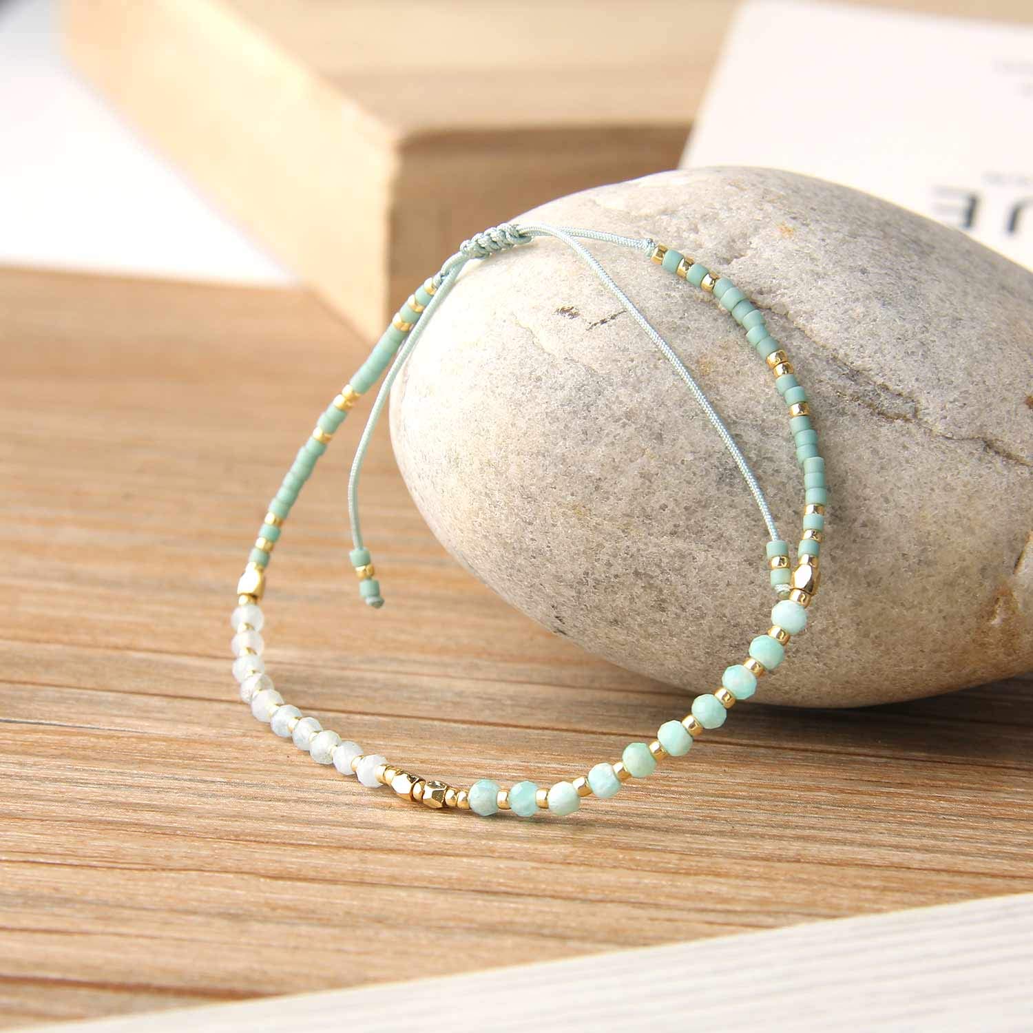 KELITCH Adjustable Seed Bead Bracelet for Women - Handmade Braided String Bracelet with Natural Agate, Turquoise, Lapis & Coral Stones - Boho Chic Jewelry for Everyday Wear, Yoga, Meditation & Festival Outfits