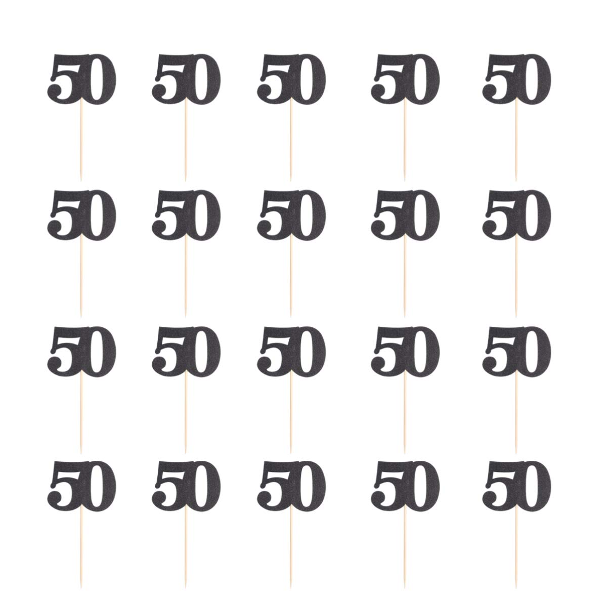 Amosfun 20pcs Glitter Happy Birthday Cake Toppers - Gold & Silver Bow Cake Inserts for 50th Birthday, Anniversary Party Decorations - Perfect for Milestone Celebrations, Wedding Cakes, and Special Occasions