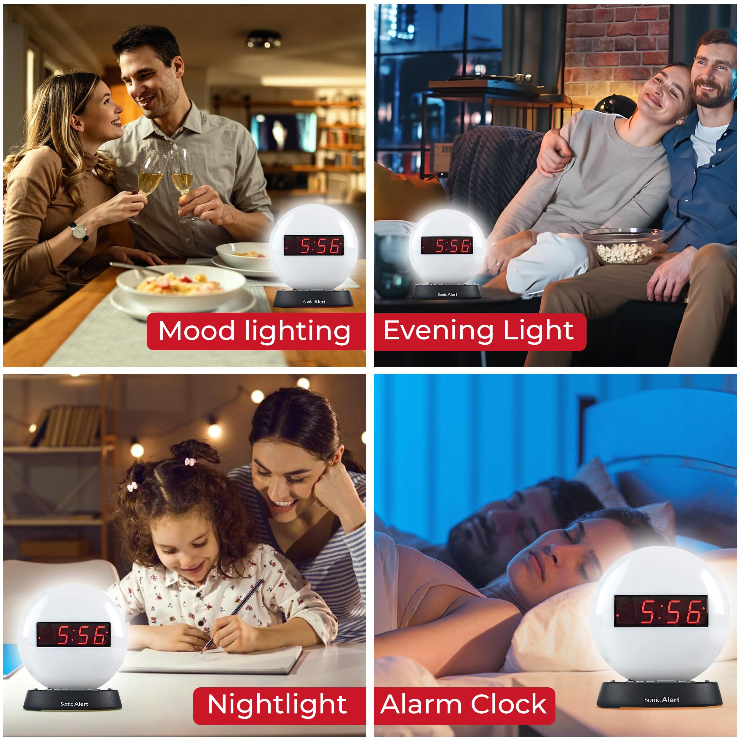 Sonic Alert Glow Soft White Night Light Alarm Clock - Loud & Compact Digital Alarm Clock with Battery Backup & Dimmer - Easy to Set for Kids & Adults - Perfect for Bedroom, Nursery, Dorm Room - AUX Input for Music Playback
