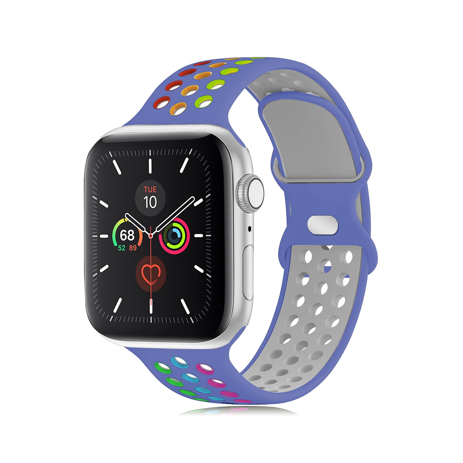 Rainbow Sport Silicone Apple Watch Bands - Compatible with 38mm/40mm/41mm/42mm/44mm/45mm/49mm iWatch SE & Series 9/8/7/6/5/4/3/2/1 - Soft Breathable Replacement Strap for Women & Men - Perfect for Running, Gym & Daily Wear