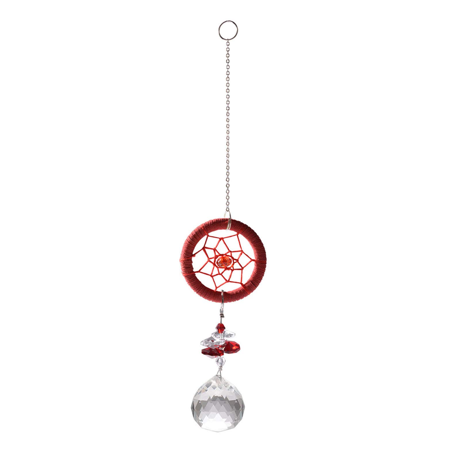 Handmade Round Dream Catcher Wall Hanging - Boho Home Decor Wind Chime for Bedroom, Nursery, Living Room & Car - Red | Spiritual Gift, Housewarming Present & Meditation Space Decoration