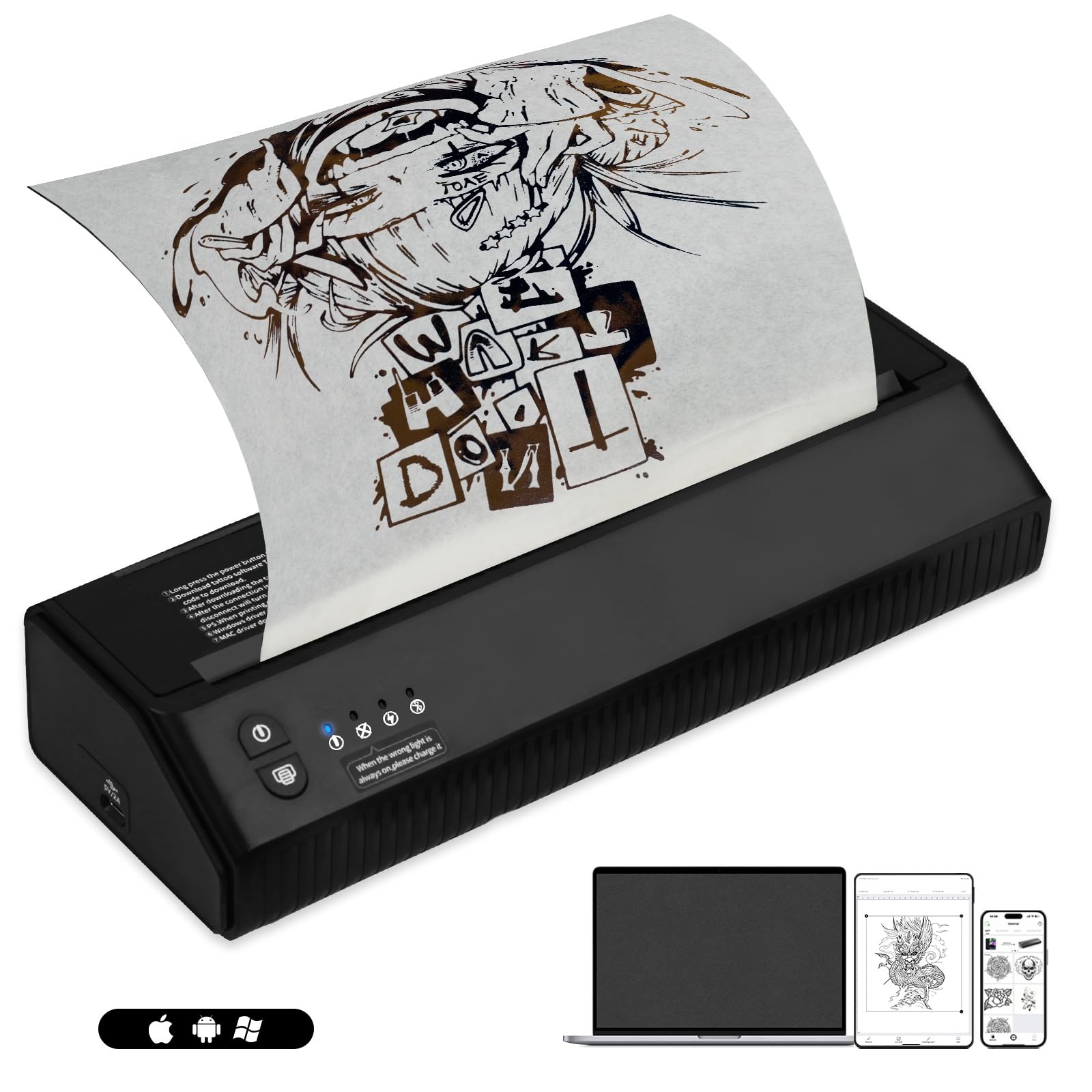 Professional Bluetooth Thermal Tattoo Stencil Printer with 2500mAh Battery - Wireless Tattoo Transfer Machine for Artists & Beginners - Perfect for Tattoo Studios, Home Practice & Professional Use