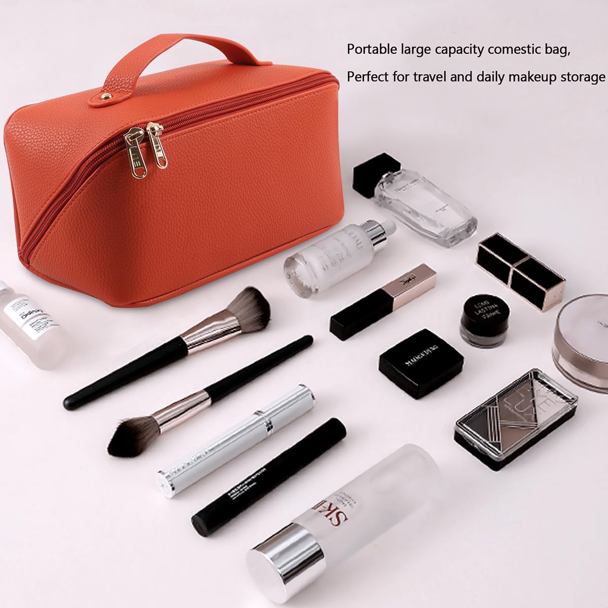 Large Cosmetic Bag with Handle & Zipper - Travel Toiletry Organizer for Women | Perfect for Makeup Storage & Trips
