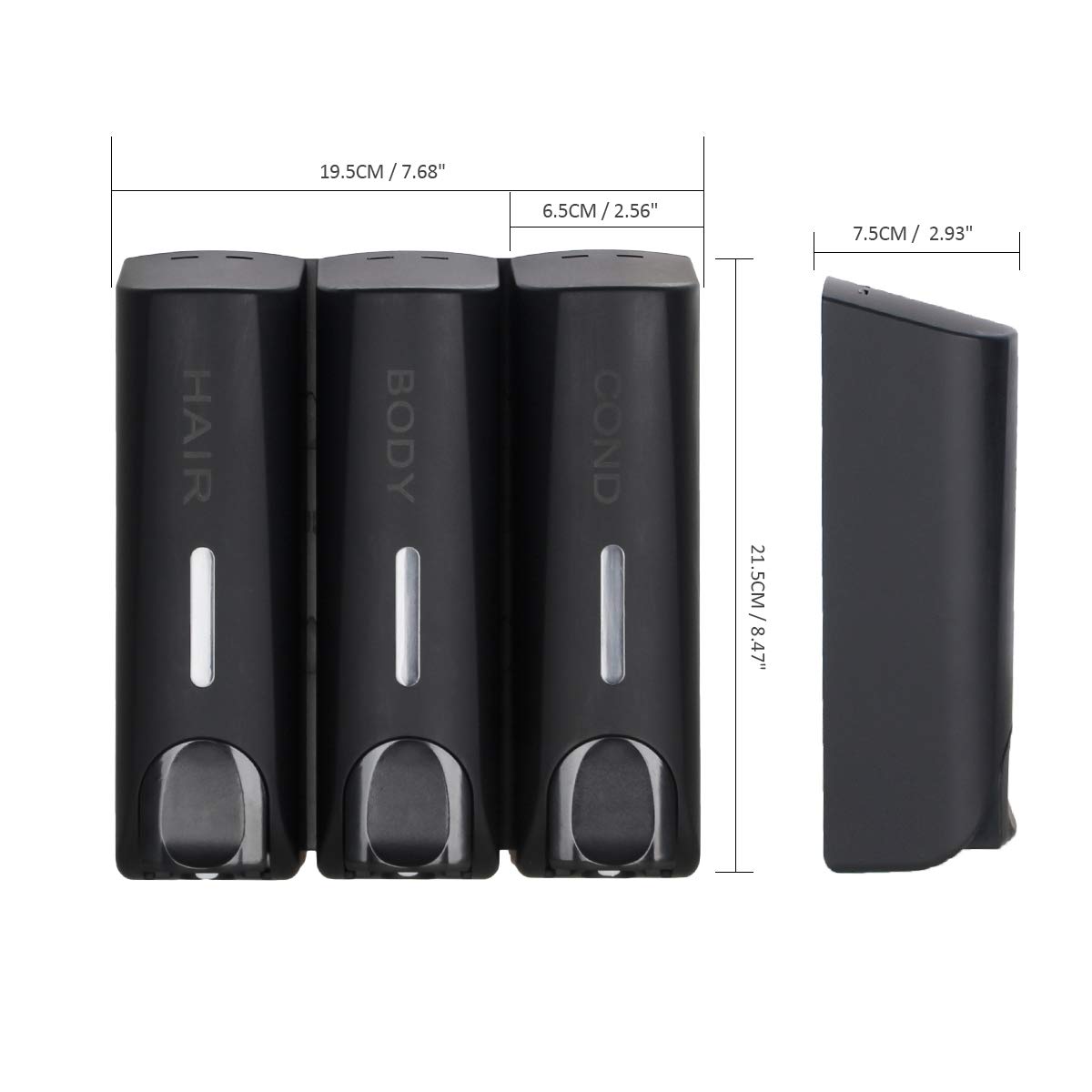 Wall Mounted Shampoo Conditioner Body Wash Dispenser Set - No Drill Bathroom Soap Dispenser Trio for Showers, Hotels & Home Use - Black (Ideal for Spa-Like Bathroom Organization & Guest Convenience)