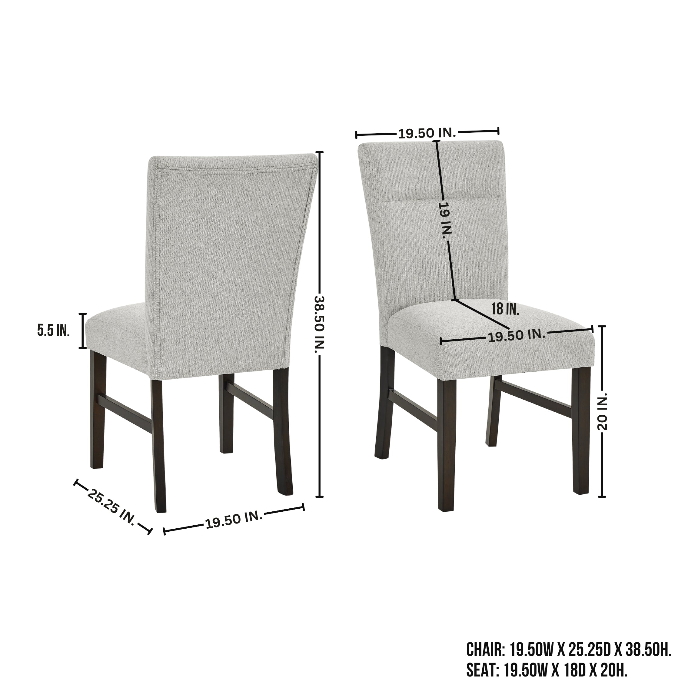 Roundhill Furniture Madison Contemporary Upholstered Dining Chairs Set of 2 - Gray Modern Kitchen Chairs for Dining Room, Breakfast Nook & Home Office