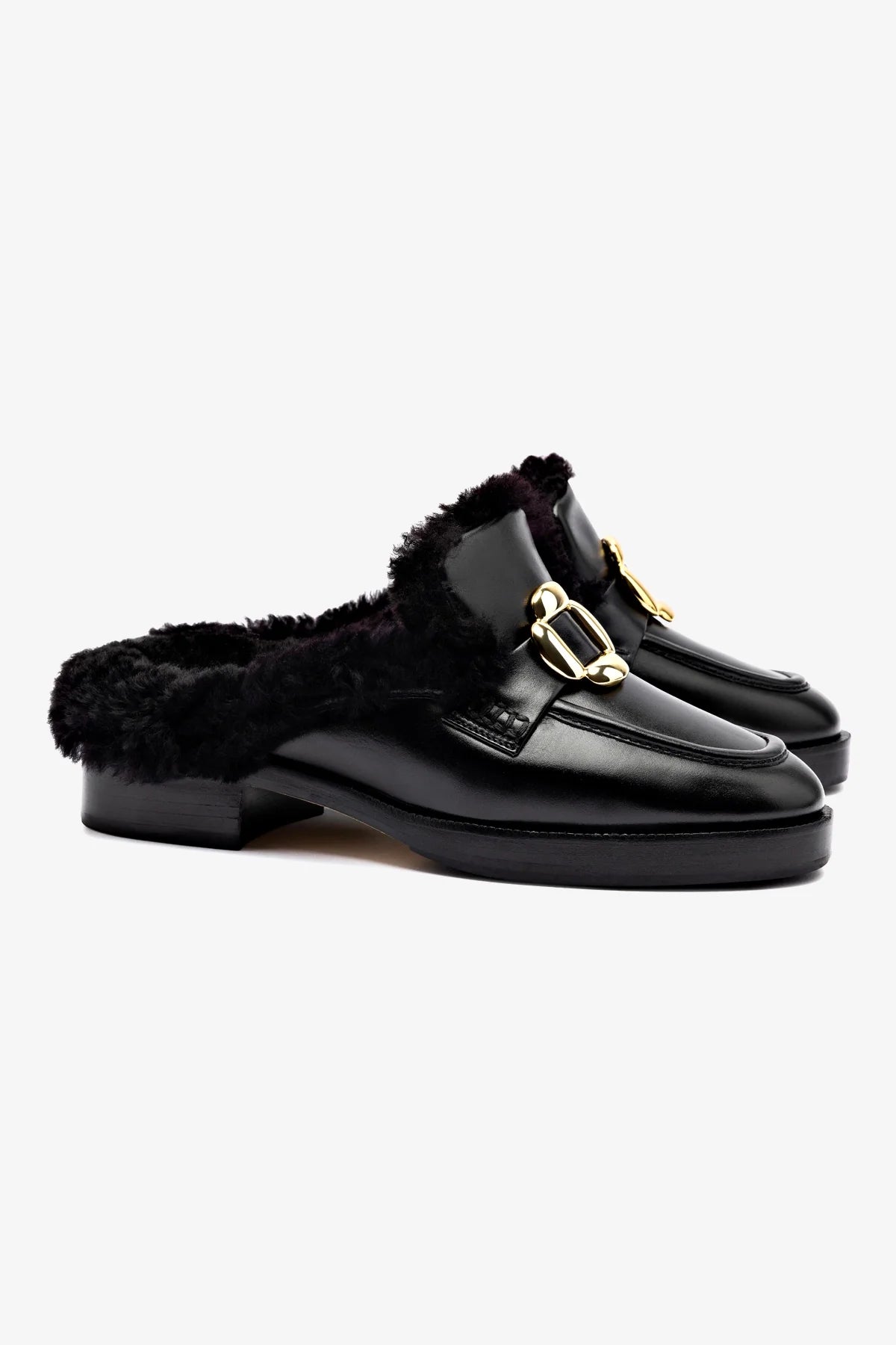 Bobbie Mule Women's Shoes - Black Leather & Shearling Winter Boots for Indoor/Outdoor Comfort & Style