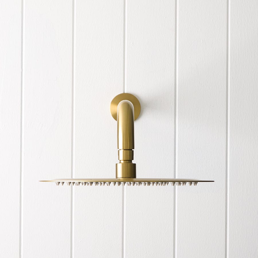 Brushed Brass Wall Shower Arm and Head 250mm - Perfect for Modern Bathroom Renovations and Spa-Like Shower Experiences