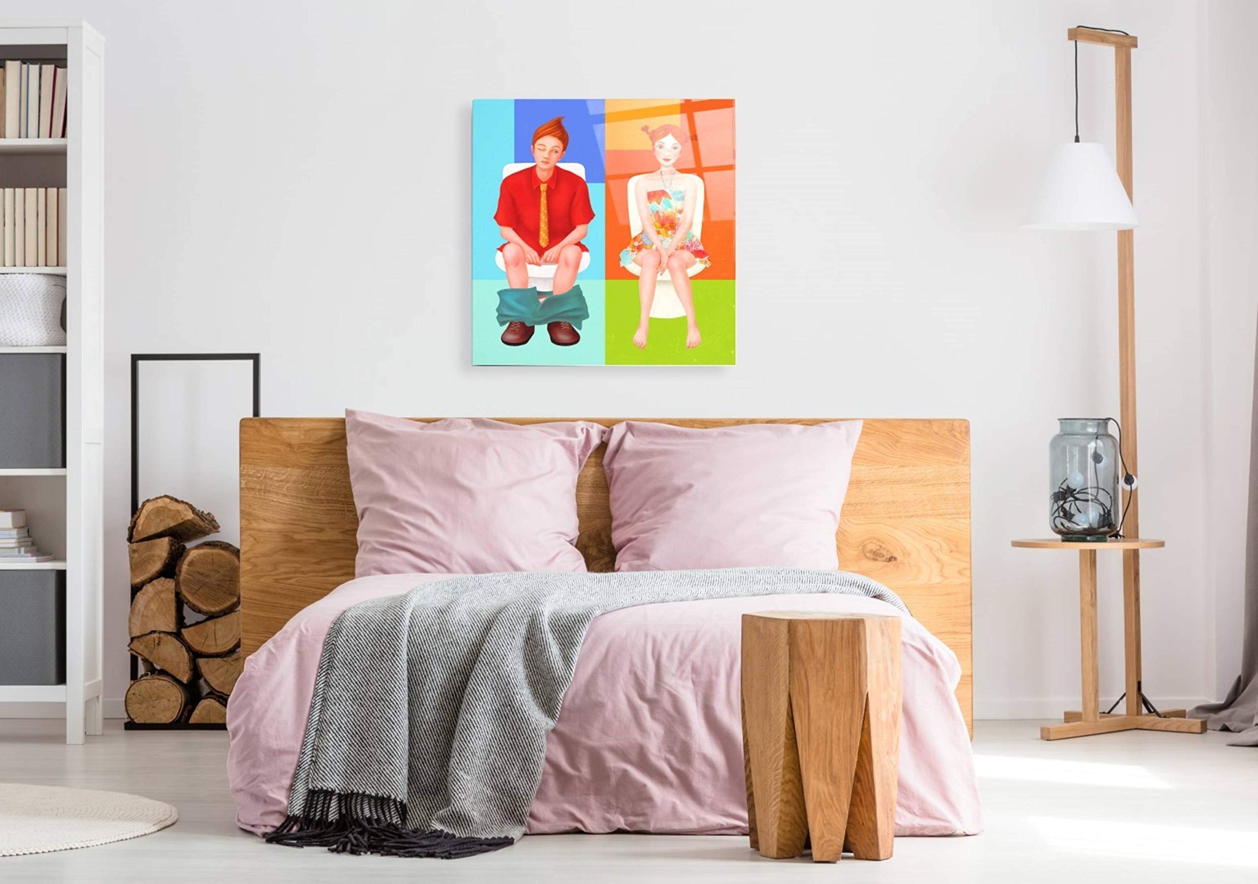 Epic 'Boy Meets Girl' Acrylic Glass Wall Art by Sai Tamiya - 36x36 Inch Modern Painting for Living Room, Bedroom & Office Decor