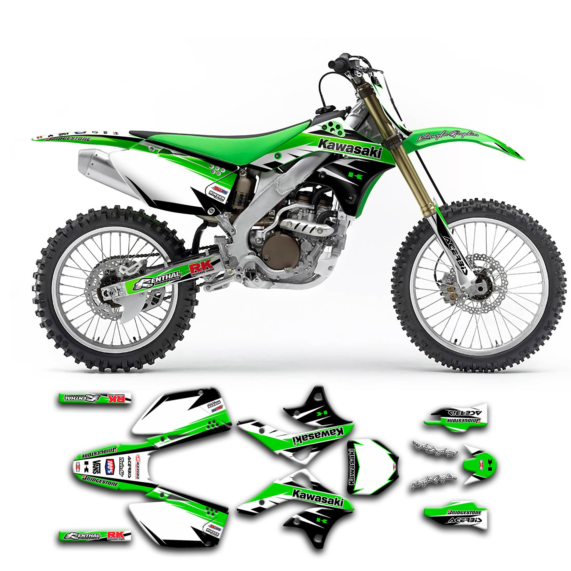Custom Decal Kit for 2007-2008 Kawasaki KXF250 KX250F KX 250F Motorcycle - Kungfu Graphics KW2F0608001-KO - Durable Vinyl Stickers for Bike Customization & Racing Enthusiasts