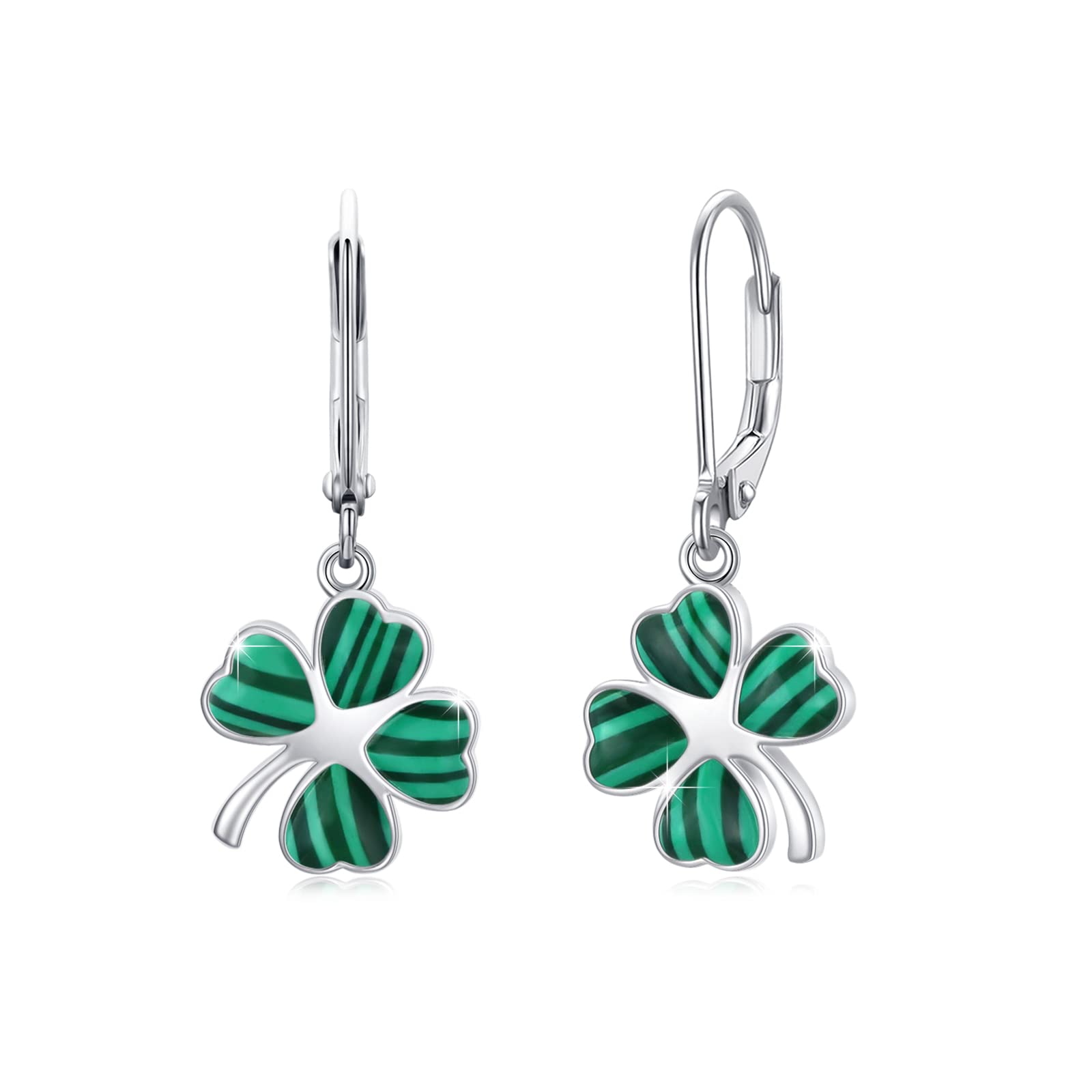 925 Sterling Silver Shamrock Dangle Earrings & Necklace Set - Irish Four Leaf Clover Jewelry for Women - St. Patrick's Day Gifts for Her - Perfect for Irish-Themed Parties, Weddings & Everyday Wear