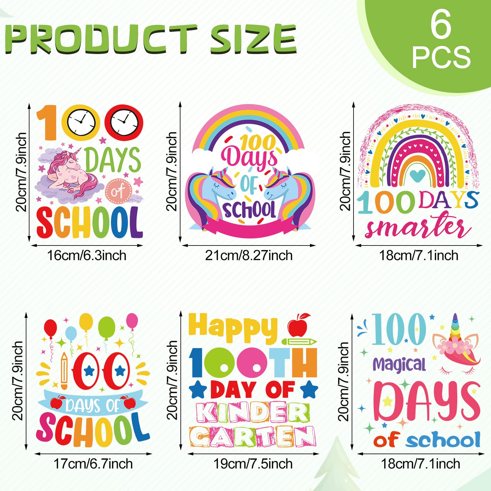 TaoBary 6-Piece DIY Iron-On Patches Kit - Unicorn & Rainbow Designs for 100 Days of School - Heat Transfer Washable Stickers for Clothing, Bags, Hats - Perfect for DIY Crafts & School Projects (Candy Theme)