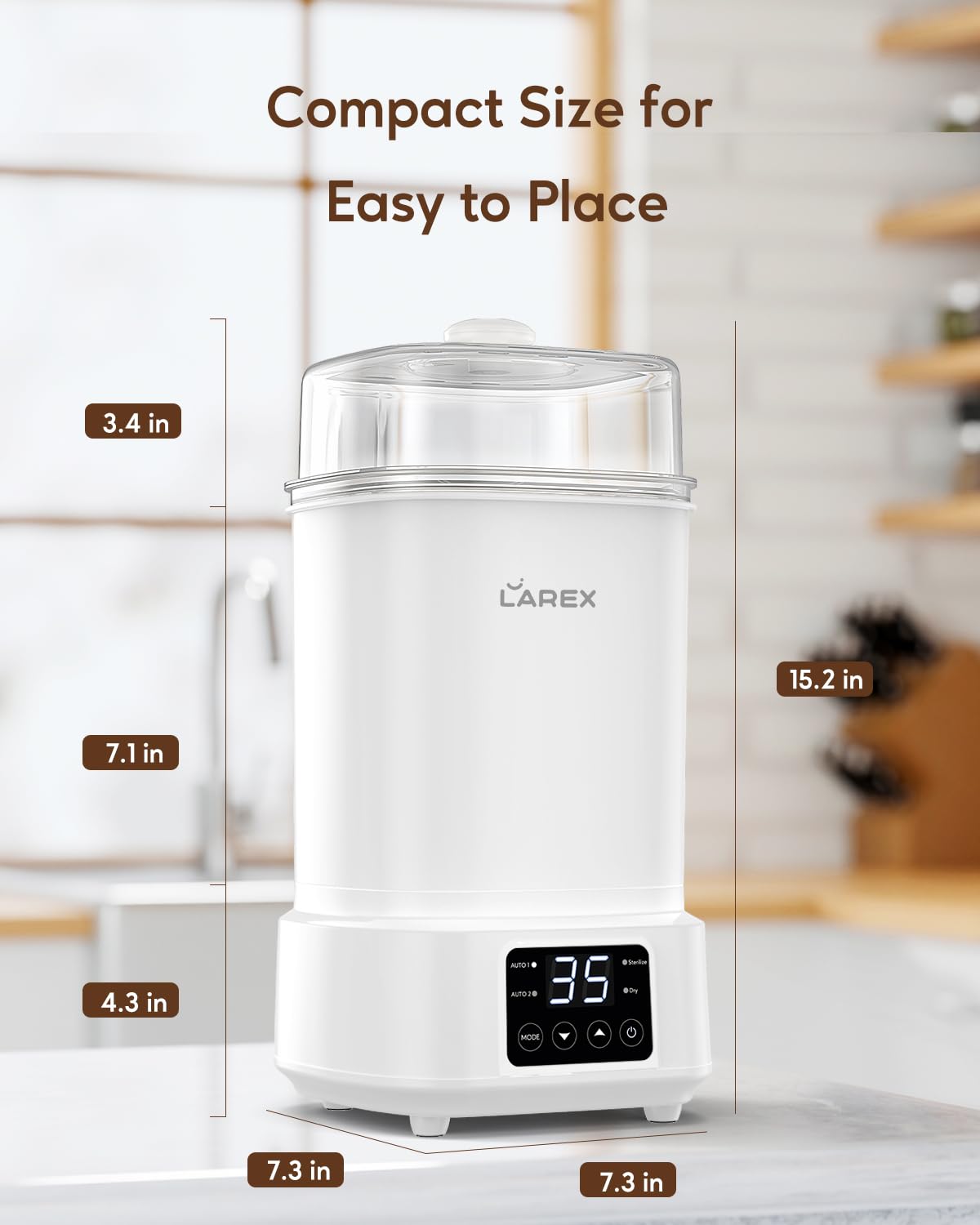LAREX Baby Bottle Sterilizer and Dryer - Compact Electric Steam Sanitizer for Bottles, Pacifiers & Breast Pump Accessories | Perfect for Home, Nursery and Travel Use